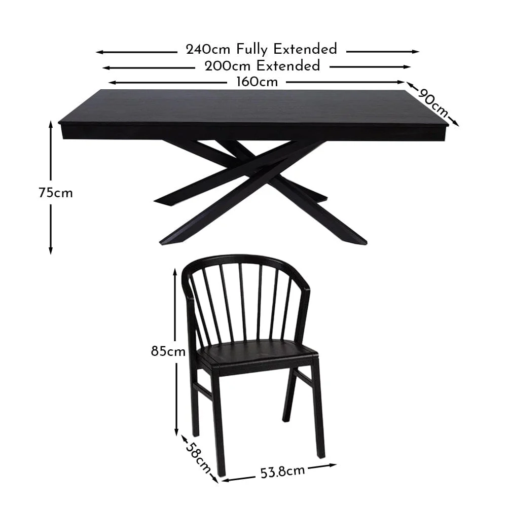 Amelia Black Extendable Dining Table Set - 6 Seater - Mabel Black Spindle Back Chairs - Image 10