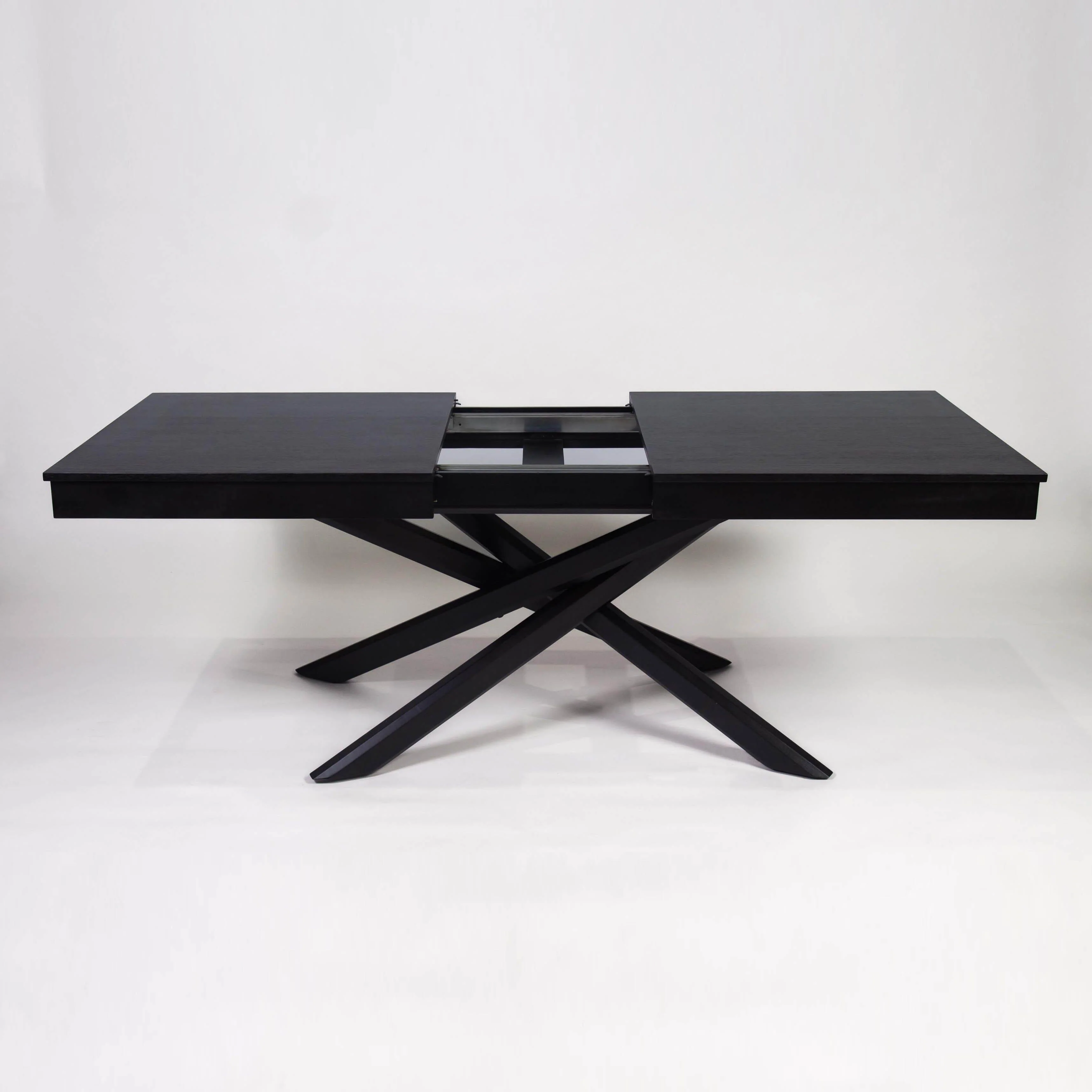 Amelia Black Extendable Dining Table Set - 6 Seater - Freya Sand Carver Chairs - Black Legs - Image 4