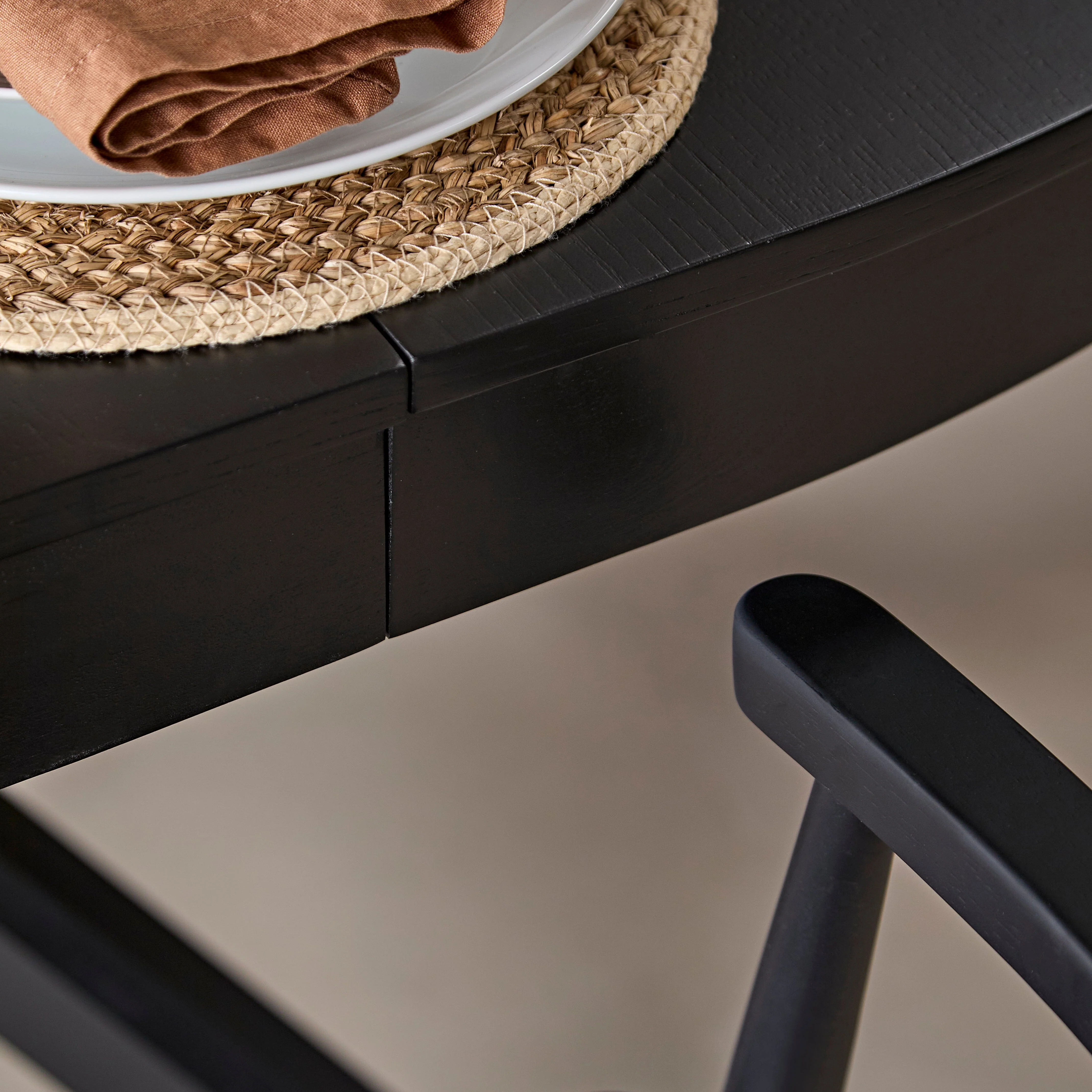 Amelia Black Oak Oval Extending Dining Table Set - 6 Seater - Carter Black Oak Dining Armchairs - Image 9
