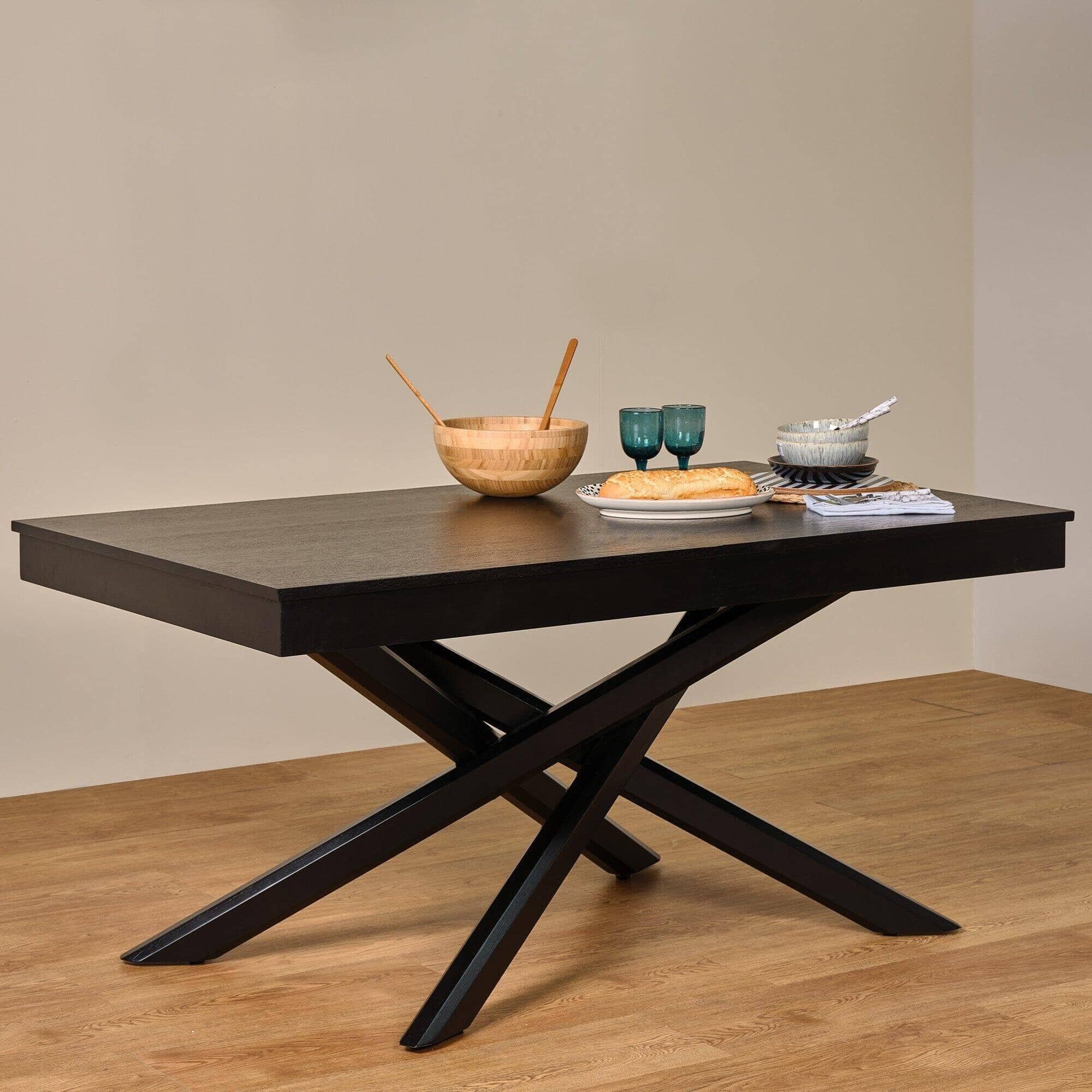 Amelia Black Extendable Dining Table Set - 6 Seater - Freya Grey Dining Chairs - Black Legs - Image 3