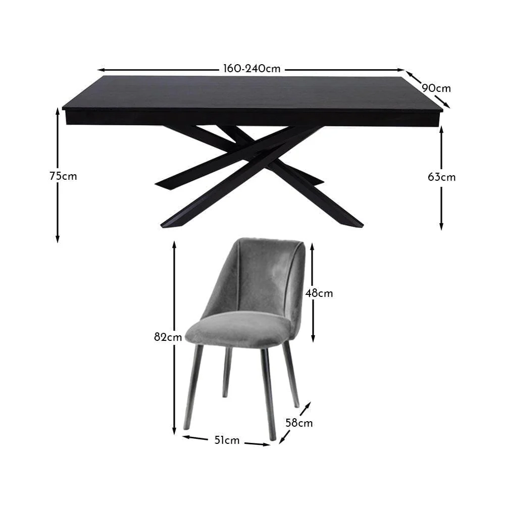 Amelia Black Extendable Dining Table Set - 6 Seater - Freya Grey Dining Chairs - Black Legs - Image 7