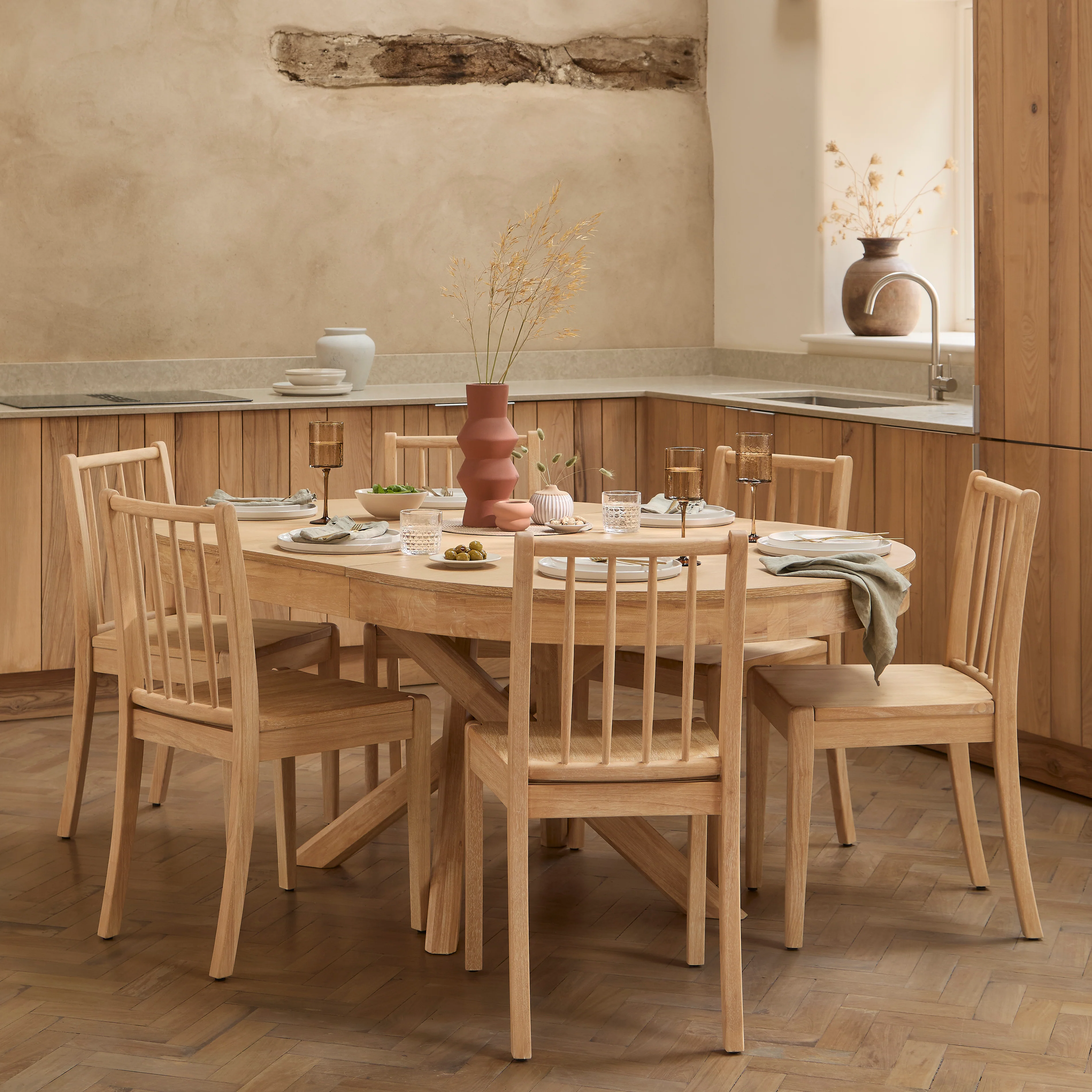 Amelia Extendable Whitewash Oval Dining Table Set - 4 Seater - Tilly Dining Chairs - Whitewash Oak Legs - Image 4