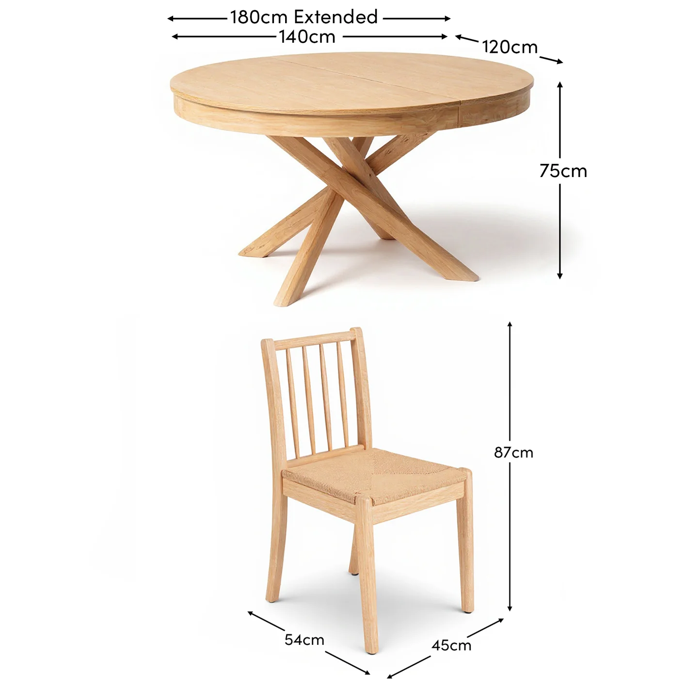 Amelia Extendable Whitewash Oval Dining Table Set - 4 Seater - Tilly String Dining Chairs - Whitewash Oak Legs - Image 18