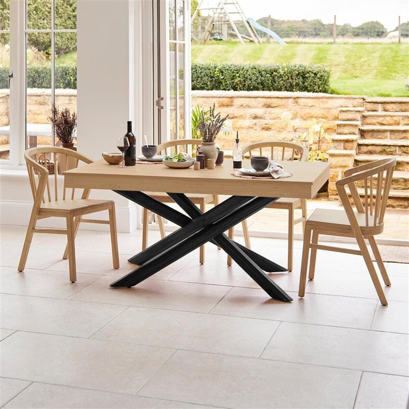 Amelia Pale Oak Wood Dining Table - Non Extendable - Black Legs - Image 2
