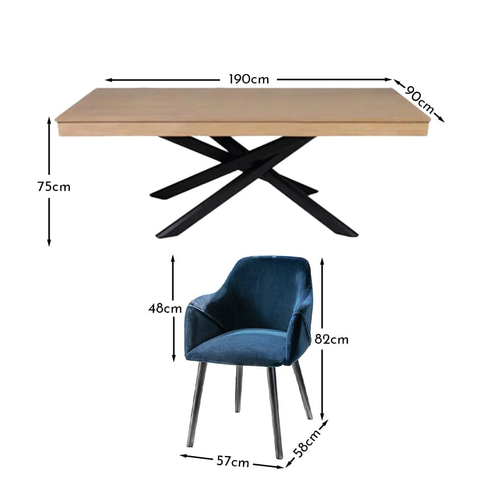 Amelia Whitewash Dining Table Set - 6 Seater - Freya Blue Carver Chairs - Black Legs - Image 9