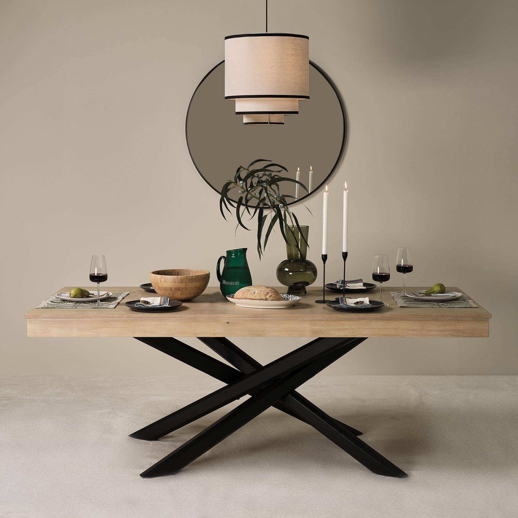 Amelia Whitewash Dining Table Set - 6 Seater - Freya Blue Carver Chairs - Black Legs - Image 3