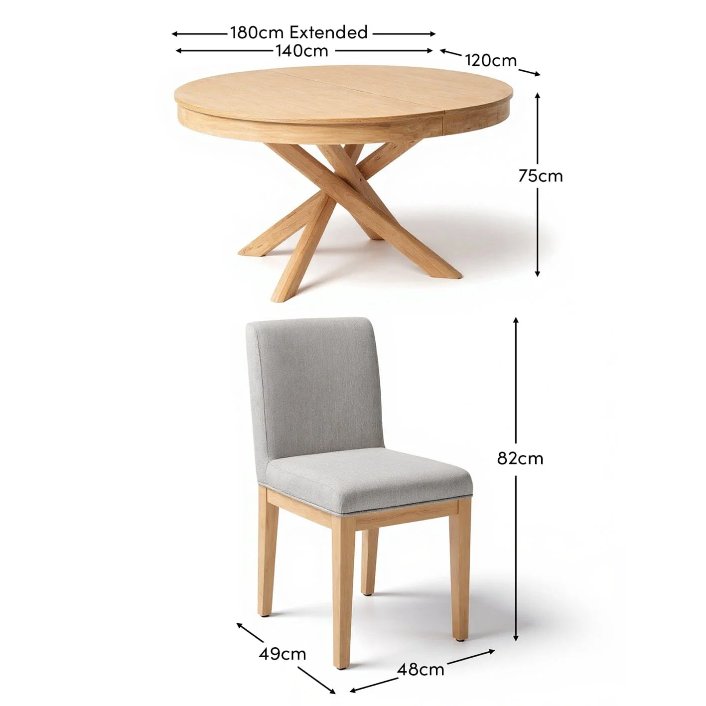Amelia Whitewash Oval Extending Dining Table Set - 4 Seater - Nolan Fawn Linen Dining Chairs - Whitewash Oak Legs - Image 11
