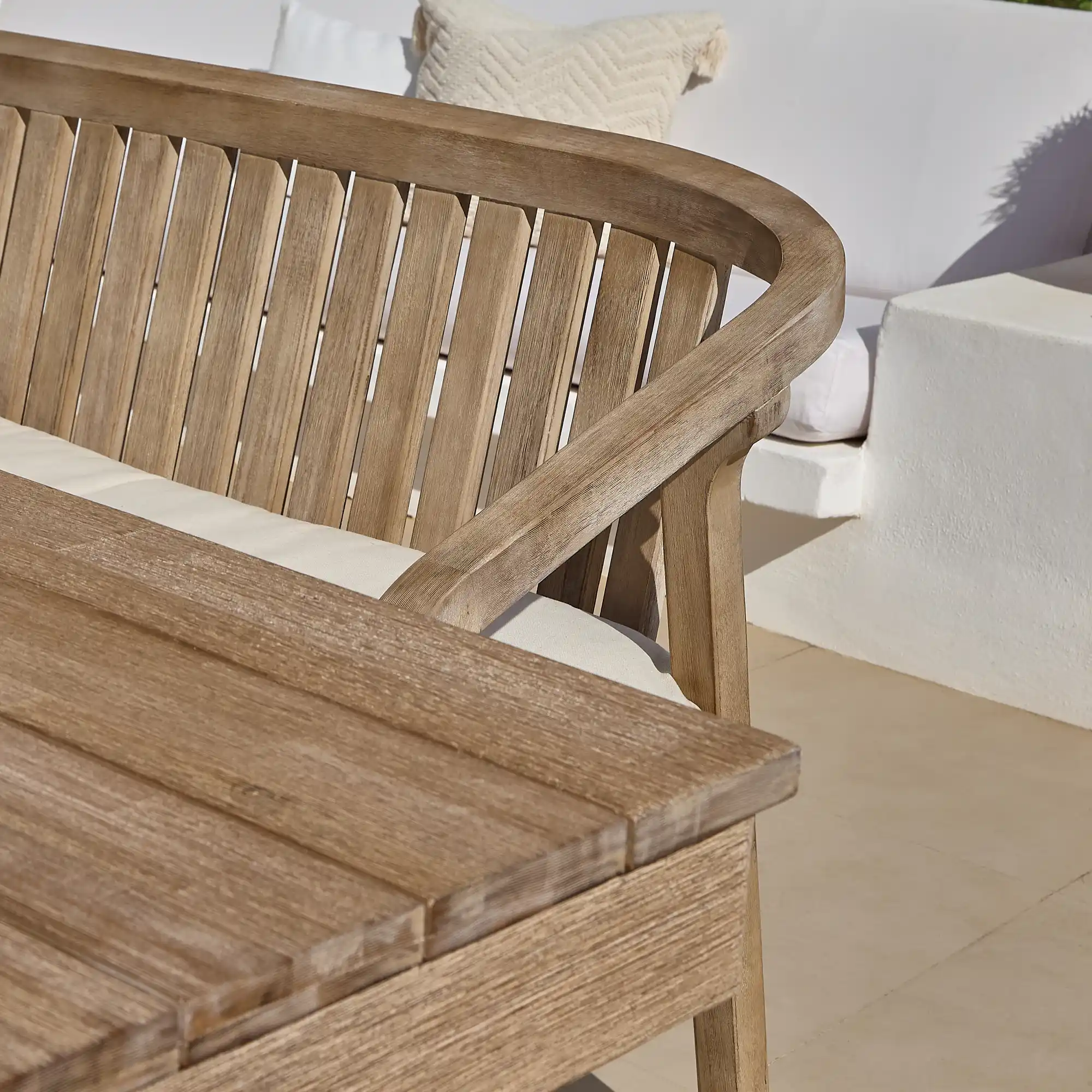 Amelia 6 Seater Wooden Garden Dining Set with 2 Shiro Chairs & 2 Benches with Cushions - Image 16