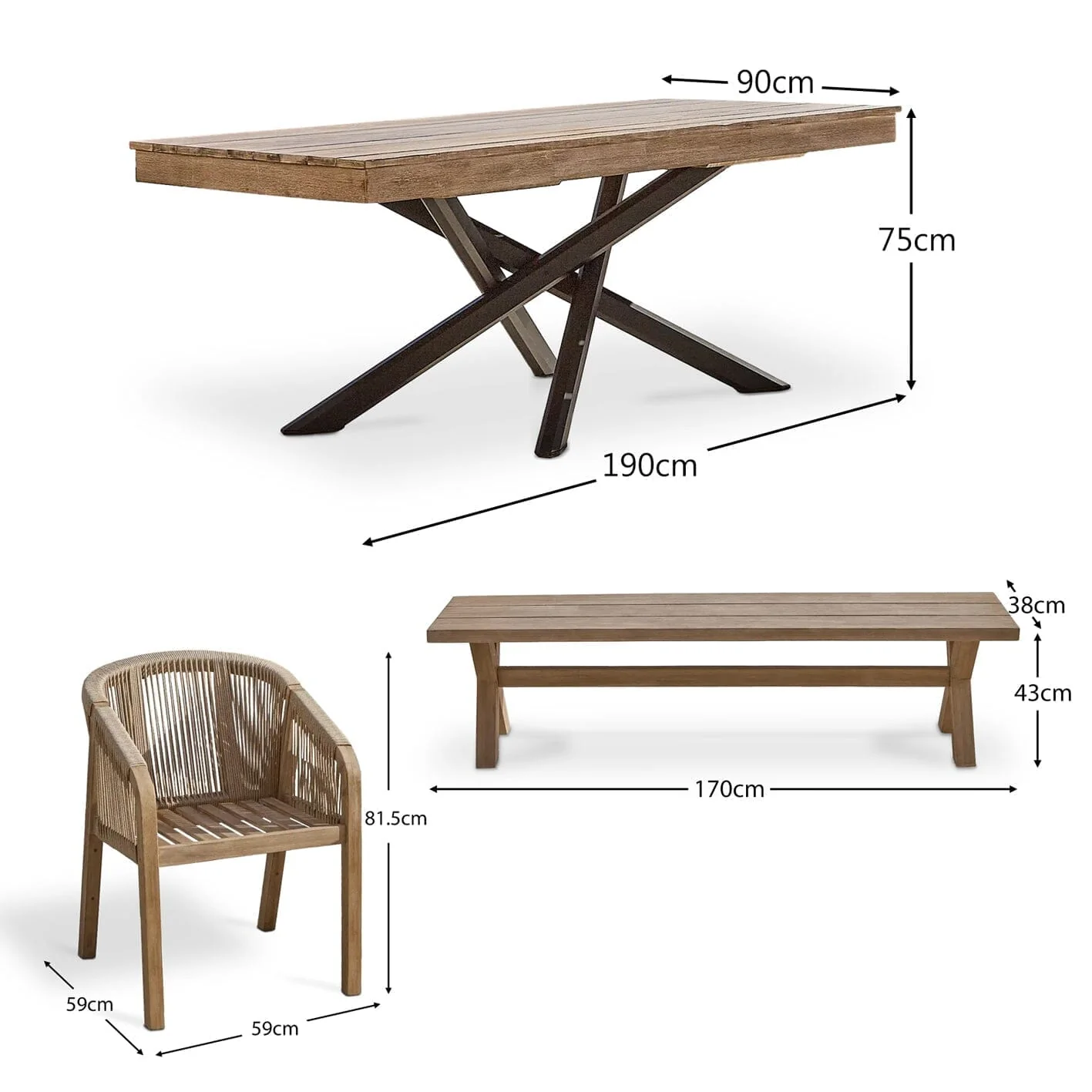 Amelia 6 Seater Wooden Garden Dining Set with 4 Nala Cushioned Chairs & Charlotte Bench - Image 22