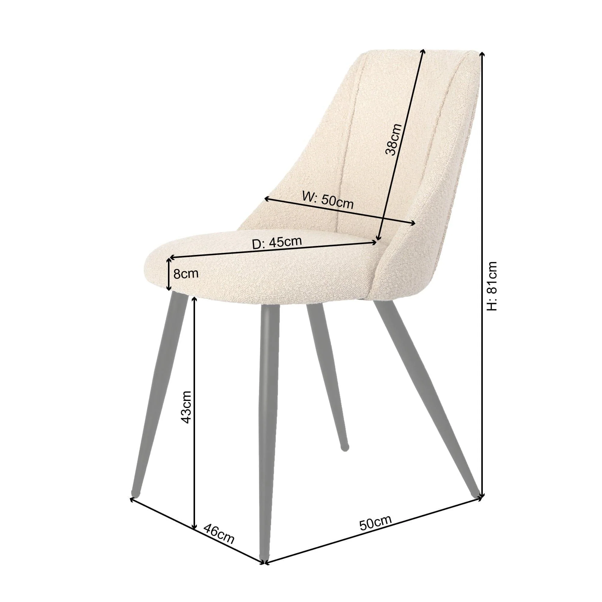 Outlet - Amy Dining Chair Boucle Seat Black Metal Legs - Image 7