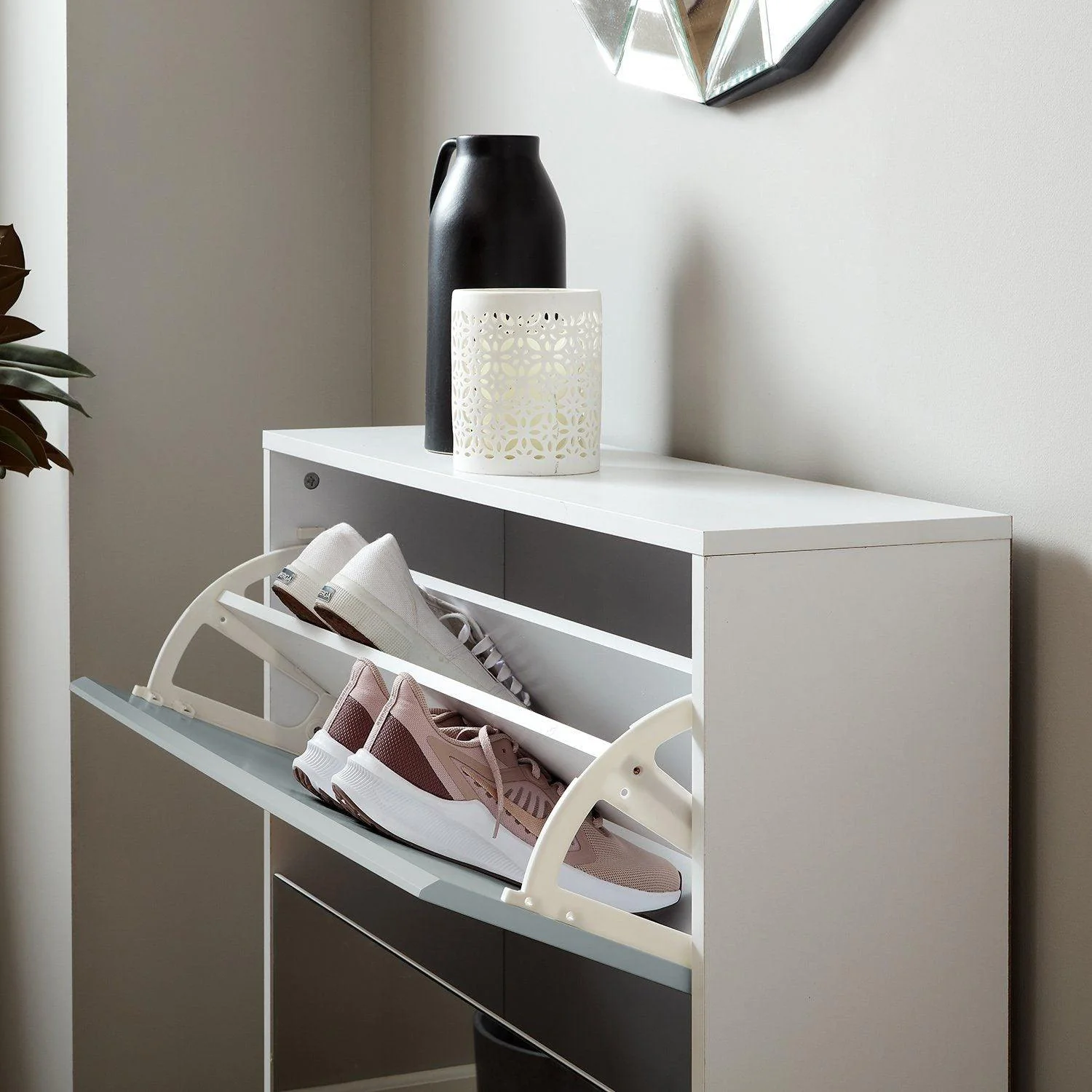 Anderson Shoe Cabinet - 2 Door - White & Grey - Image 6