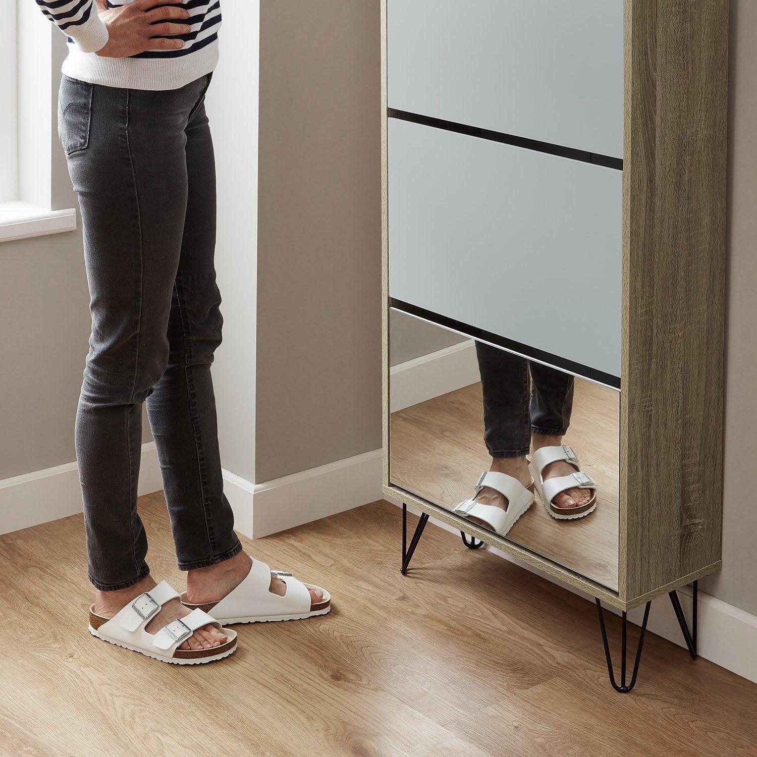 Anderson Shoe Cabinet - 3 Door - Oak Effect & Grey - Image 3