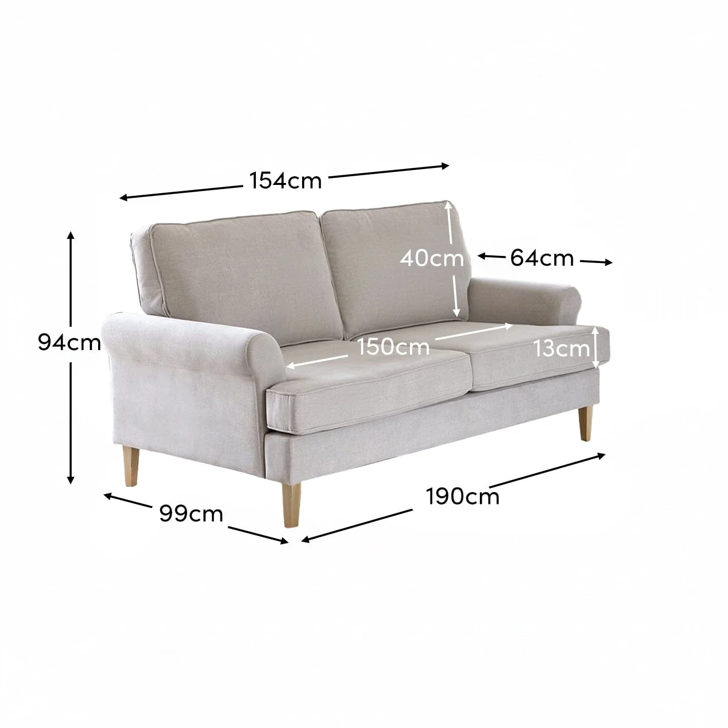 Annabelle 3 Seater Sofa - Cloud Grey with Pale Oak Legs - Image 6