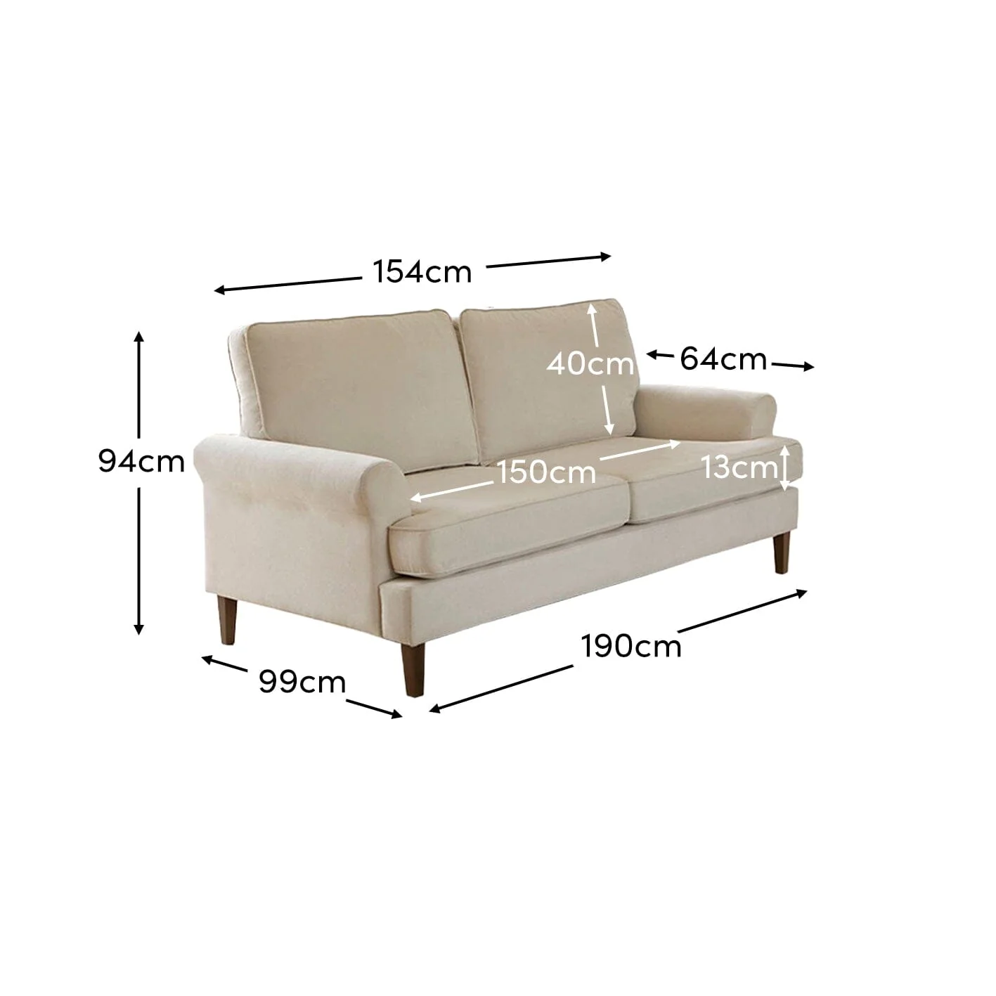 Annabelle 3 Seater Sofa - Natural Ivory with Dark Oak Legs - Image 8