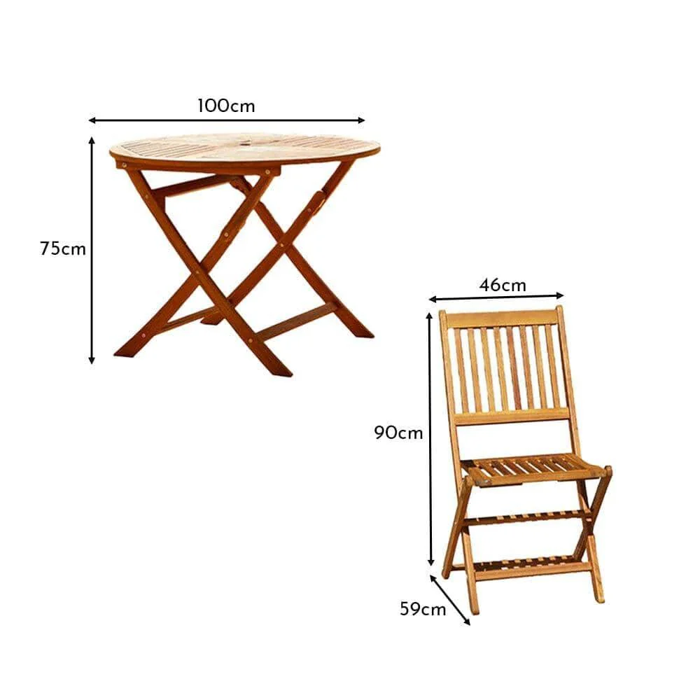 Ashby 4 Seater Round Wooden Garden Dining Set with Cream LED Premium Parasol - 100cm - Image 13