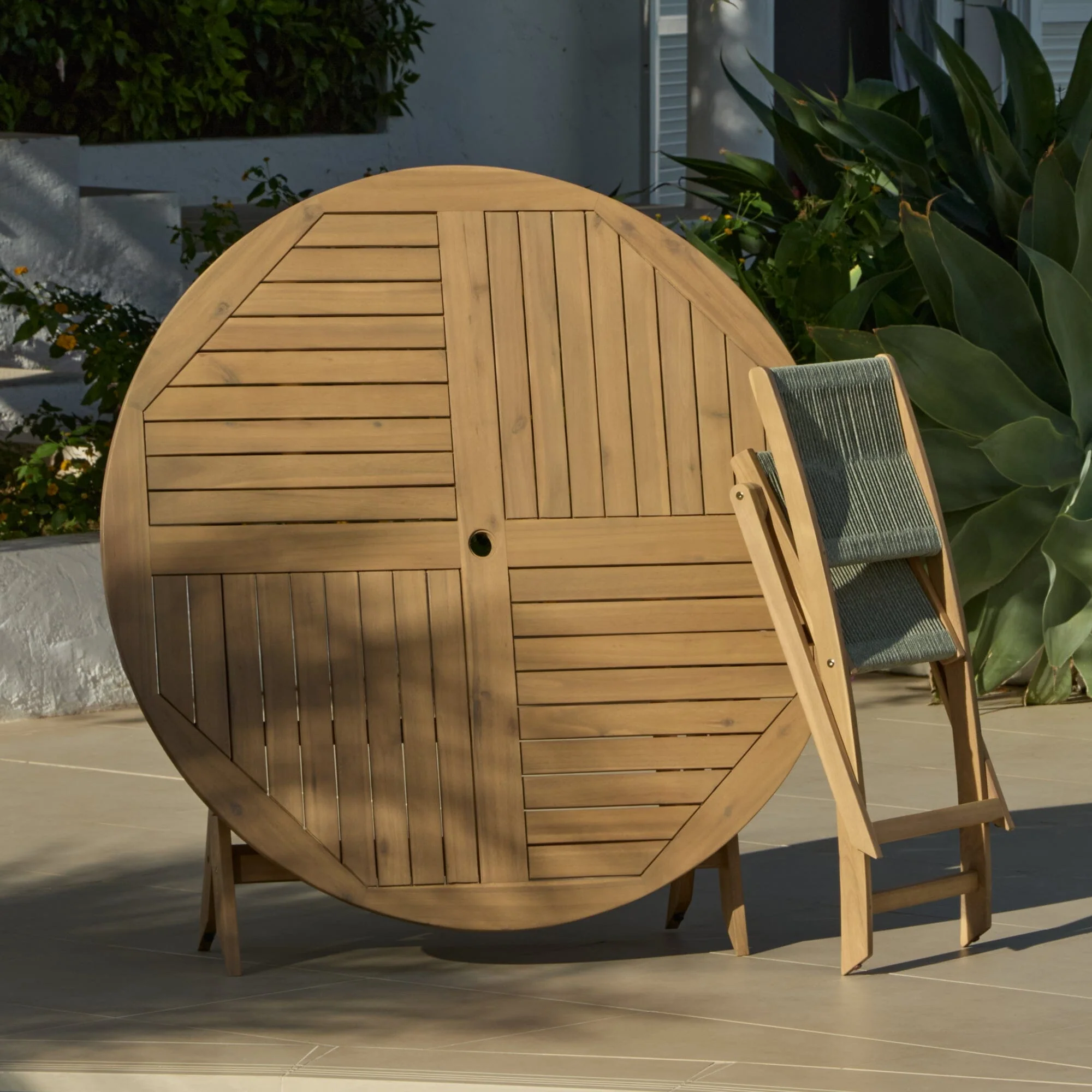 Ashby 6 Seater White Acacia Garden Dining Set with Cove Green Rope Chairs - 160cm - Image 2