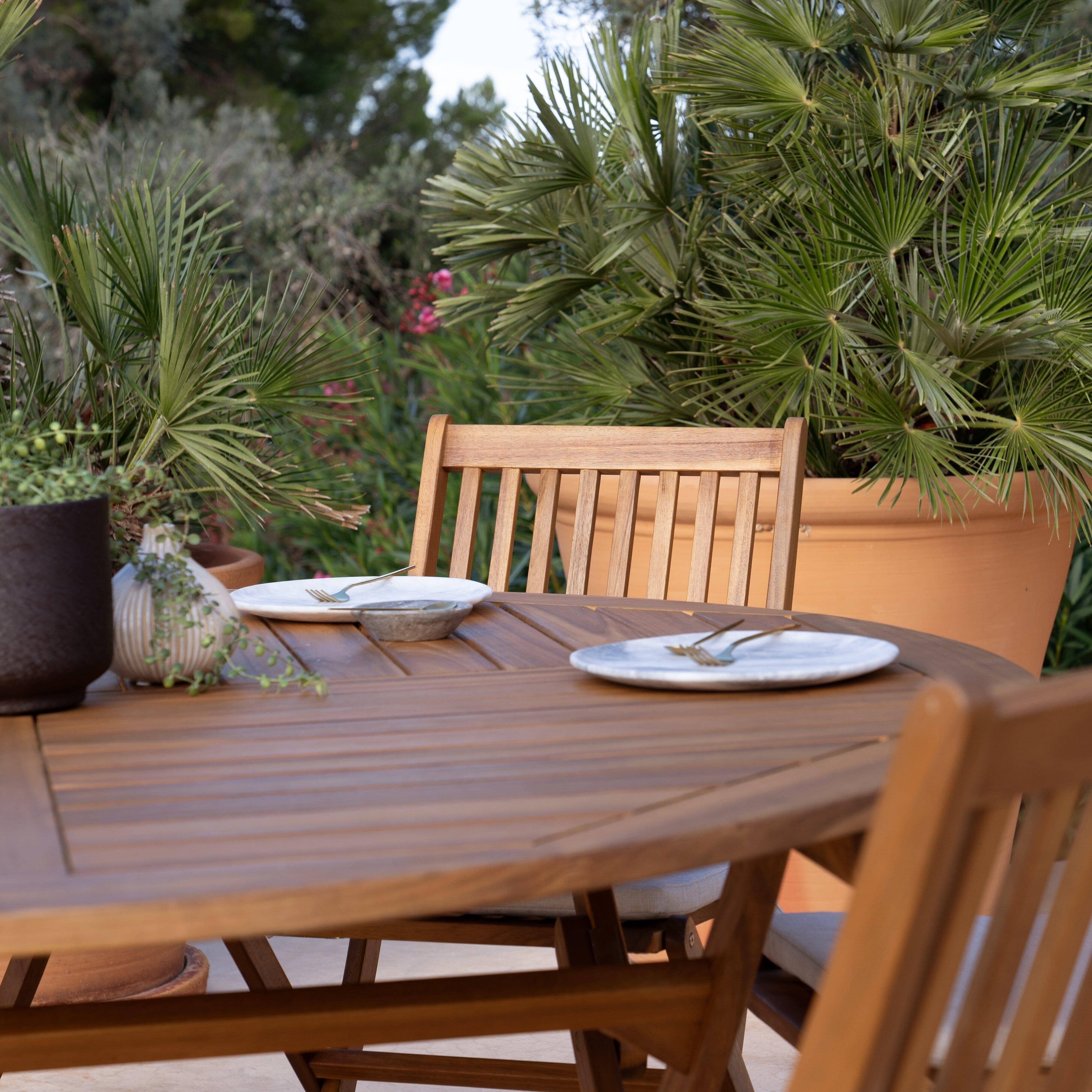Ashby 6 Seater Round Wooden Garden Dining Set with Arms & Grey LED Premium Parasol  - 130cm - Image 10
