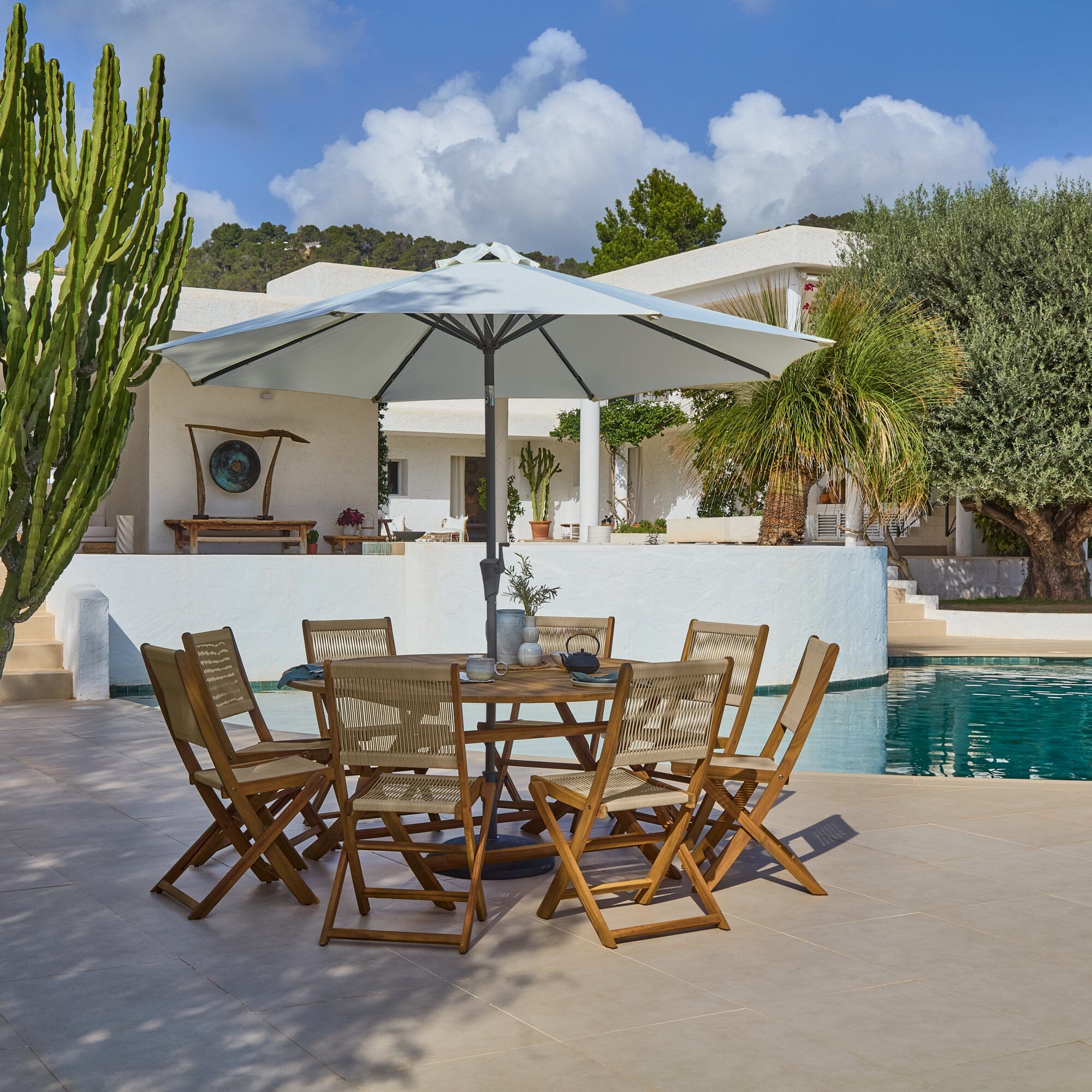 Ashby 8 Seater White Acacia Garden Dining Set with Cove Beige Rope Chairs - 160cm - Image 5