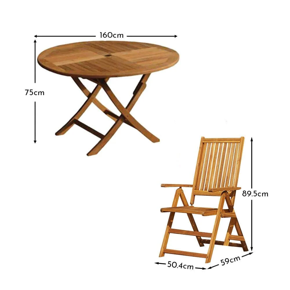 Ashby 8 Seater Wooden Round Garden Armchair Dining Set with Cream Parasol - 160cm - Image 13
