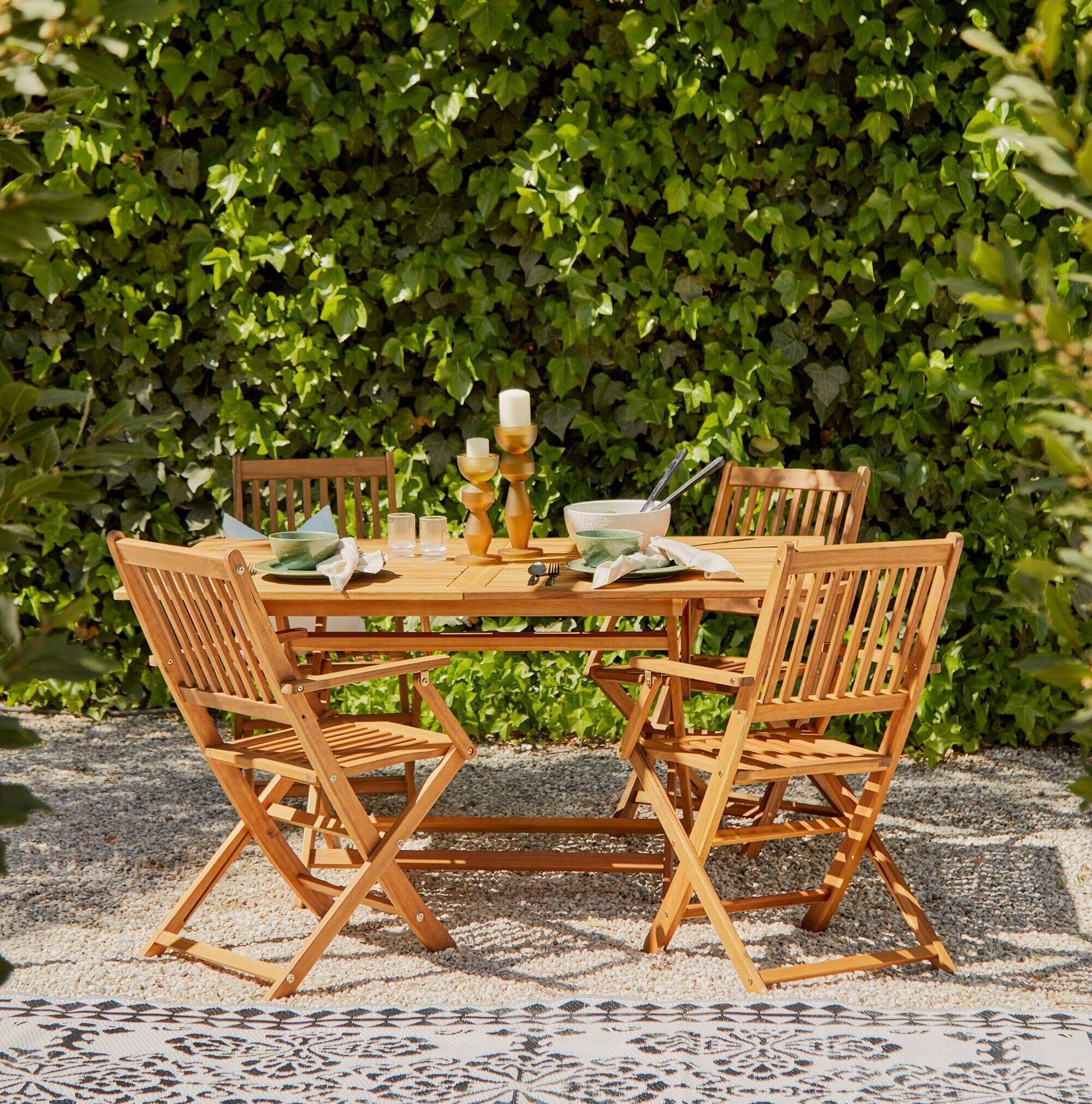 Ashby 4 Seater Wooden Rectangular Garden Armchair Dining Set with Cream Parasol - 120cm - Image 2