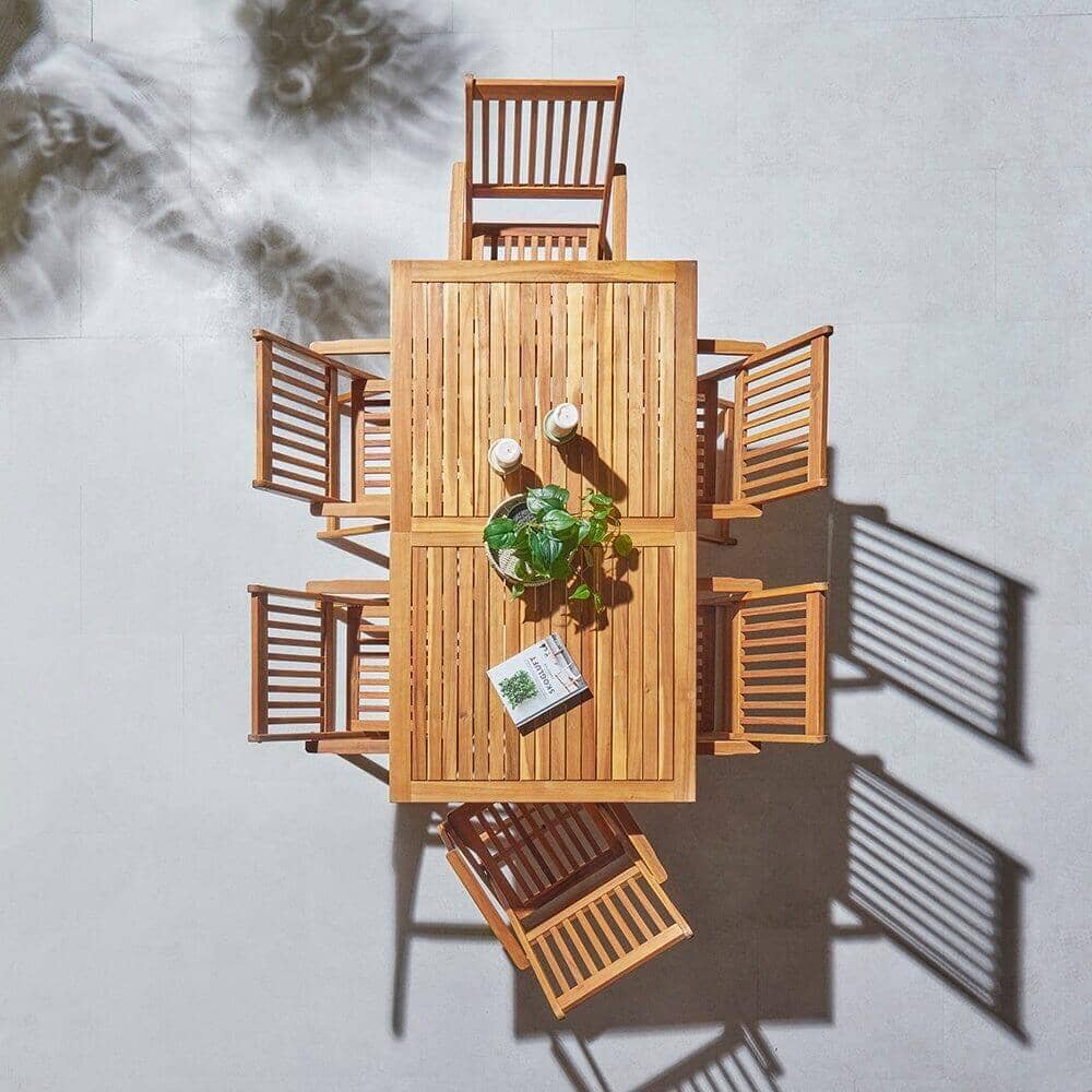 Ashby 6 Seater Wooden Garden Dining Set & Grey LED Premium Parasol - 150cm - Image 8