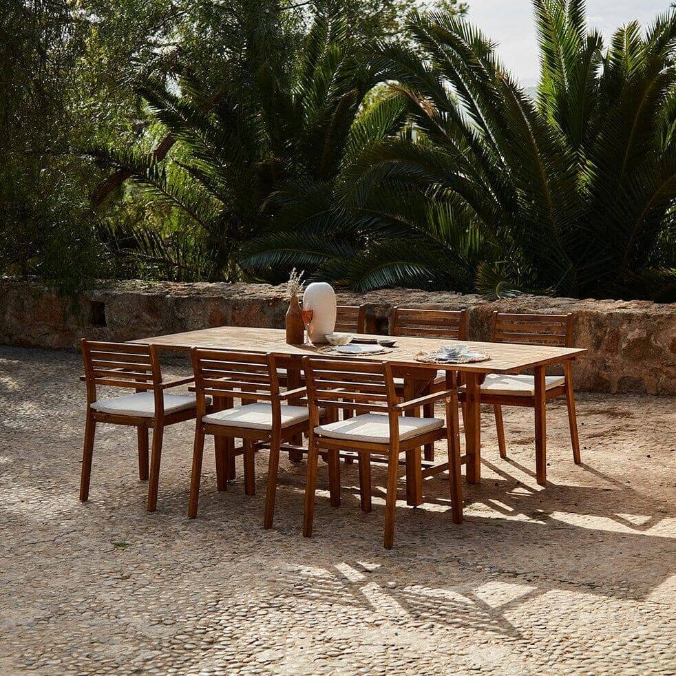Aspen 6 Seater Wooden Extendable Garden Dining Set with Cushions & Cream Parasol - 160cm to 240cm - Image 2