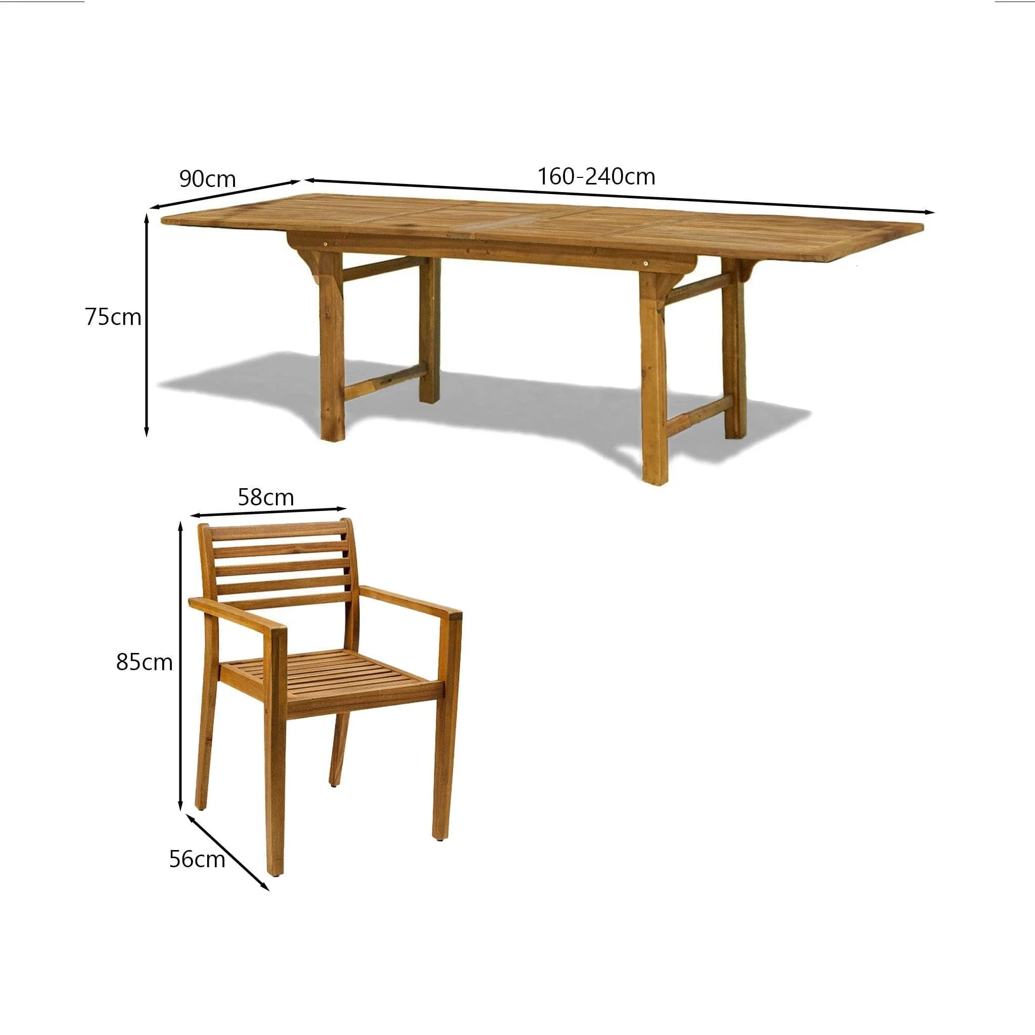 Aspen 6 Seater Wooden Extendable Garden Dining Set with Cushions & Cream LED Premium Parasol  - 160cm to 240cm - Image 13