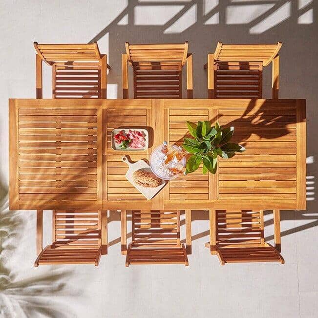 Aspen 6 Seater Wooden Extendable Garden Dining Set with Cushions & Grey LED Premium Parasol  - 160cm to 240cm - Image 8