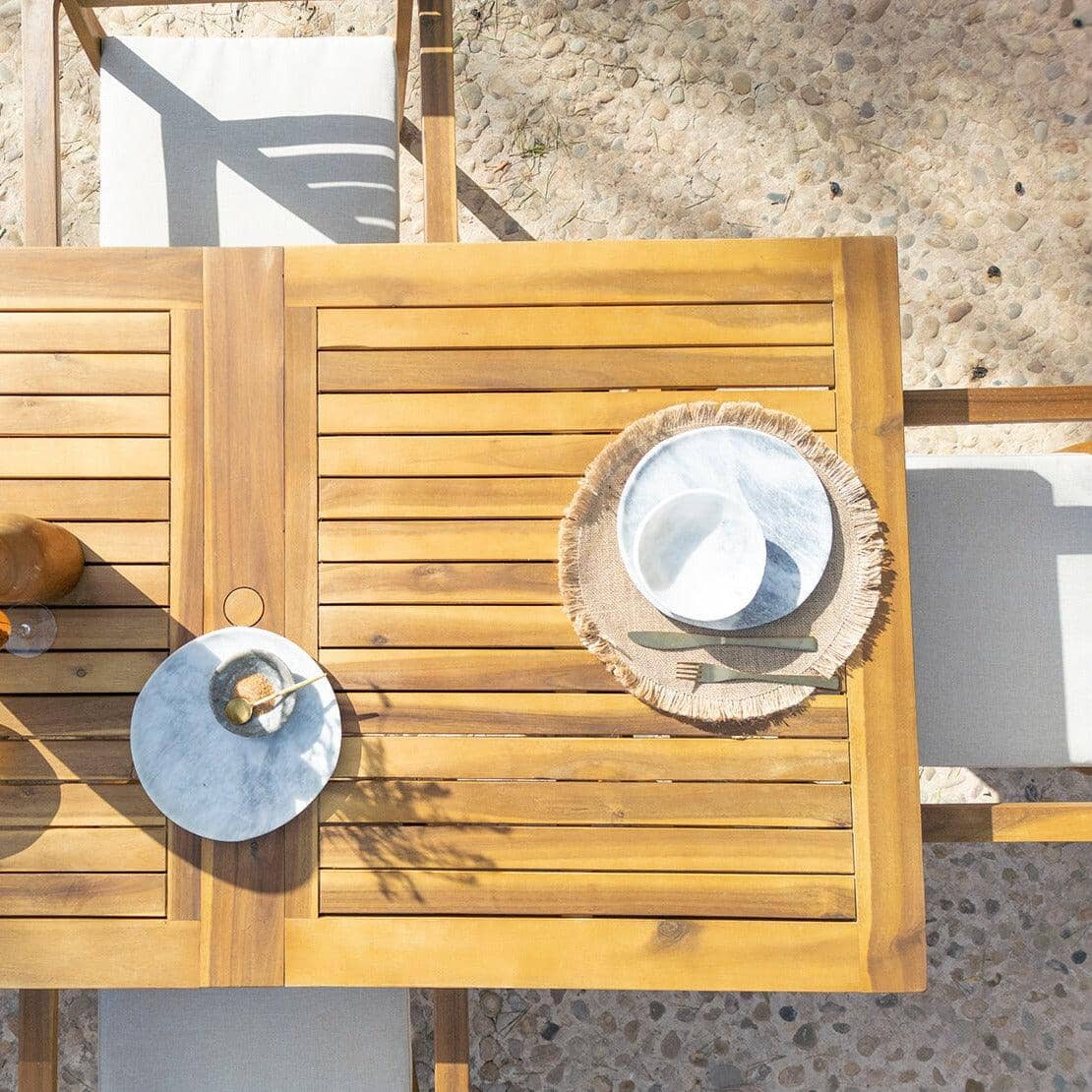 Aspen 6 Seater Wooden Extendable Garden Dining Set with Grey LED Premium Parasol  - 160cm to 240cm - Image 7