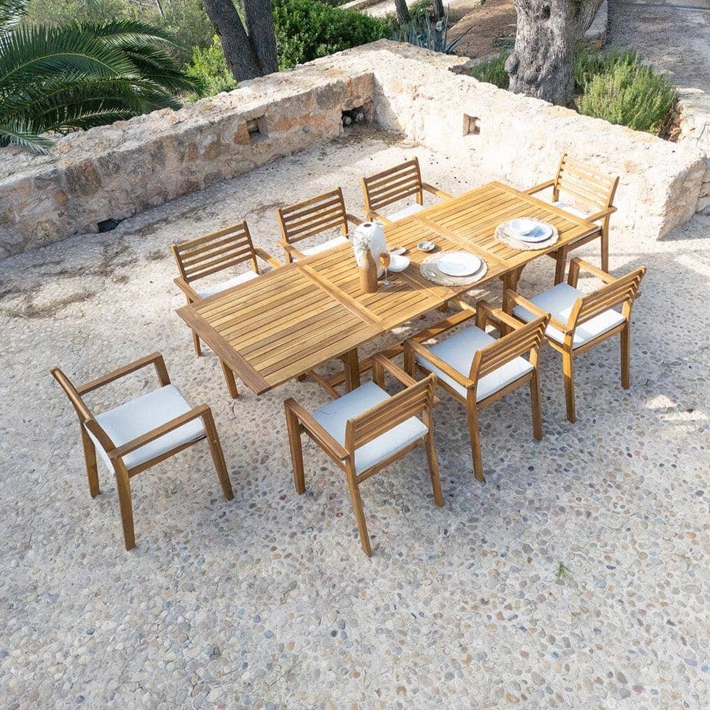 Aspen 8 Seater Wooden Extendable Garden Dining Set with Cushions - Grey Parasol - Image 3