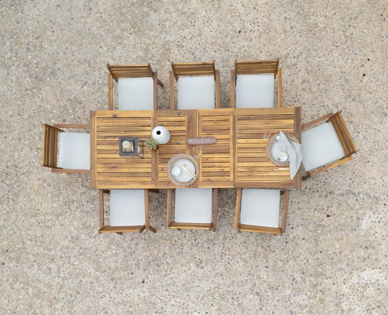Aspen 8 Seater Wooden Extendable Garden Dining Set with Cushions - Grey LED Premium Parasol - Image 10