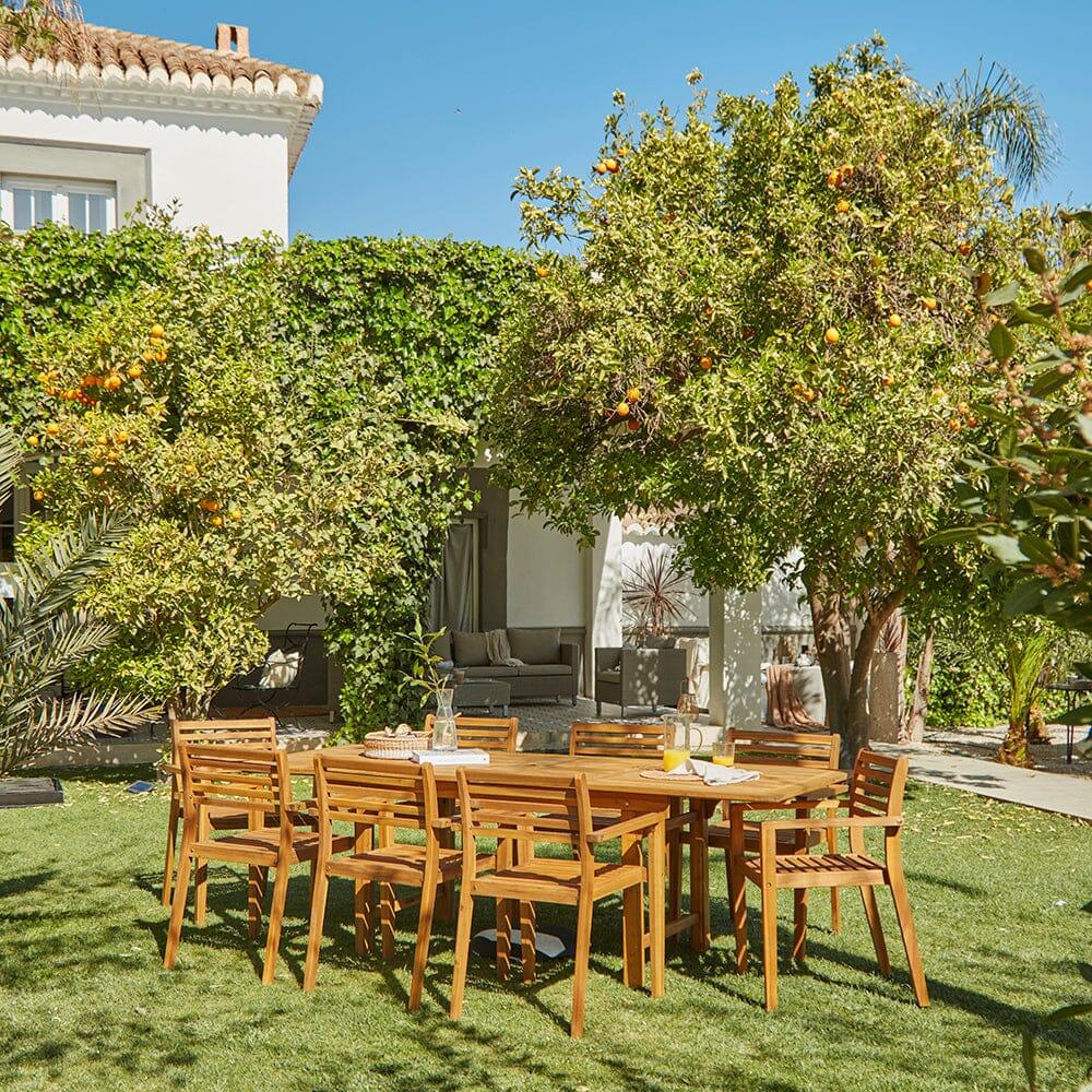 Aspen 6 Seater Wooden Garden Dining Set with Grey LED Premium Parasol - 140cm to 200cm - Image 2