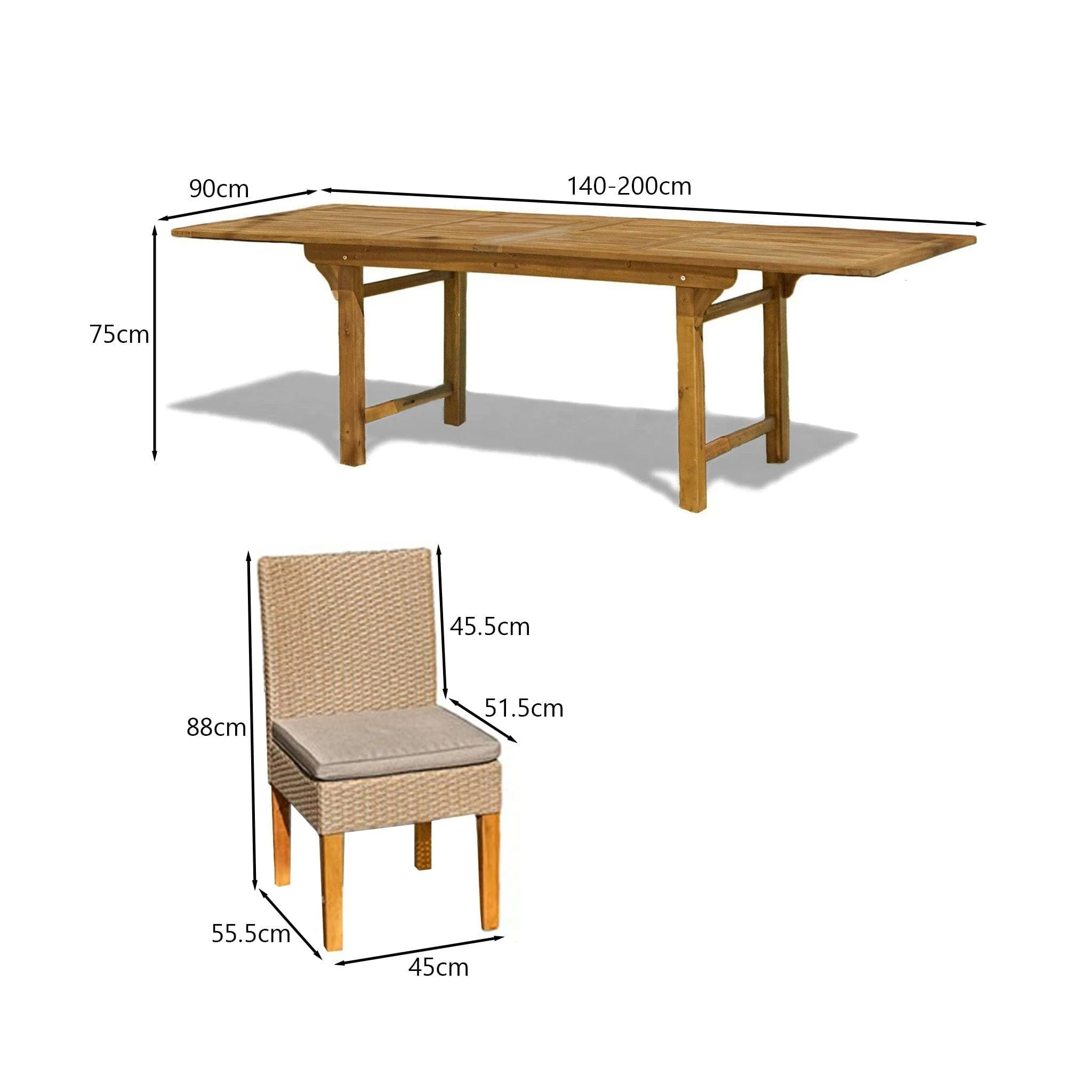 Aspen 4 Seater Wooden Garden Dining Set with 4 Oliver Dining Chairs - 140cm to 200cm - Image 6