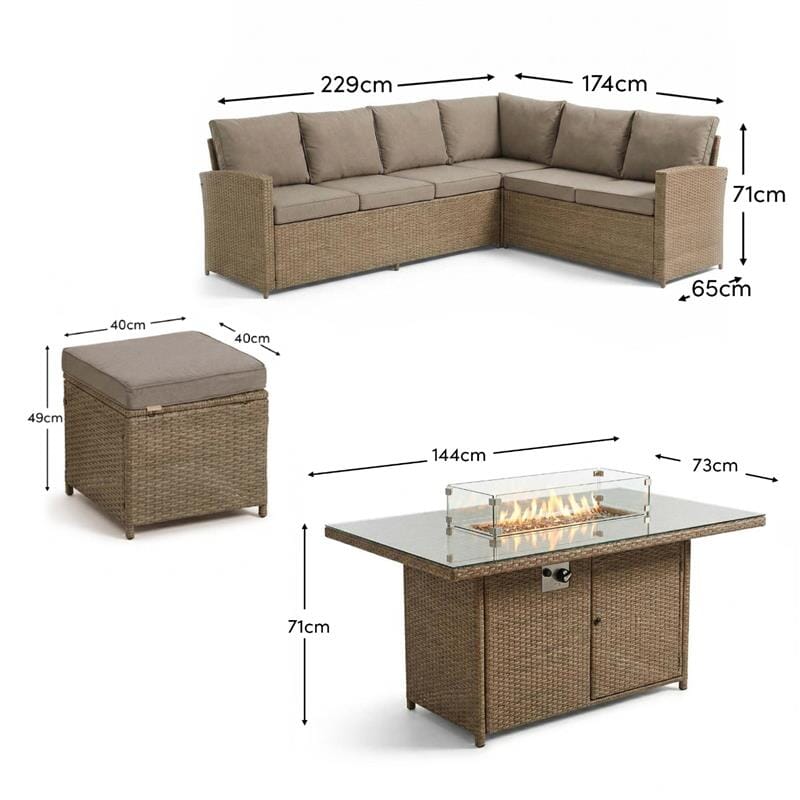 Aston 9 Seater Rattan Garden Corner Sofa Set with Fire Pit - Brown Weave - Image 15