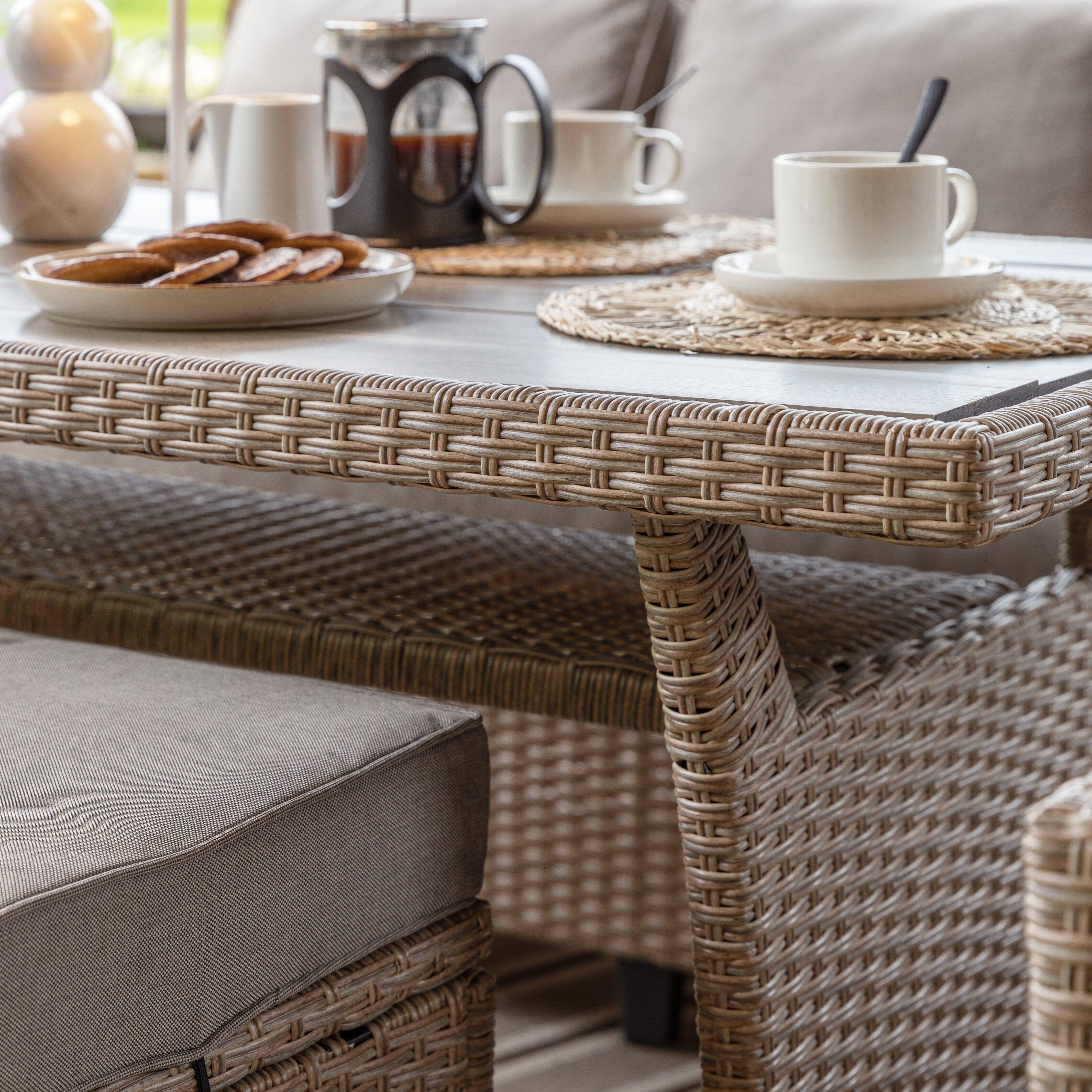 Aston 9 Seater Rattan Corner Sofa Set with Cream Lean Over Parasol with Polywood Table Top - Natural Brown - Image 8