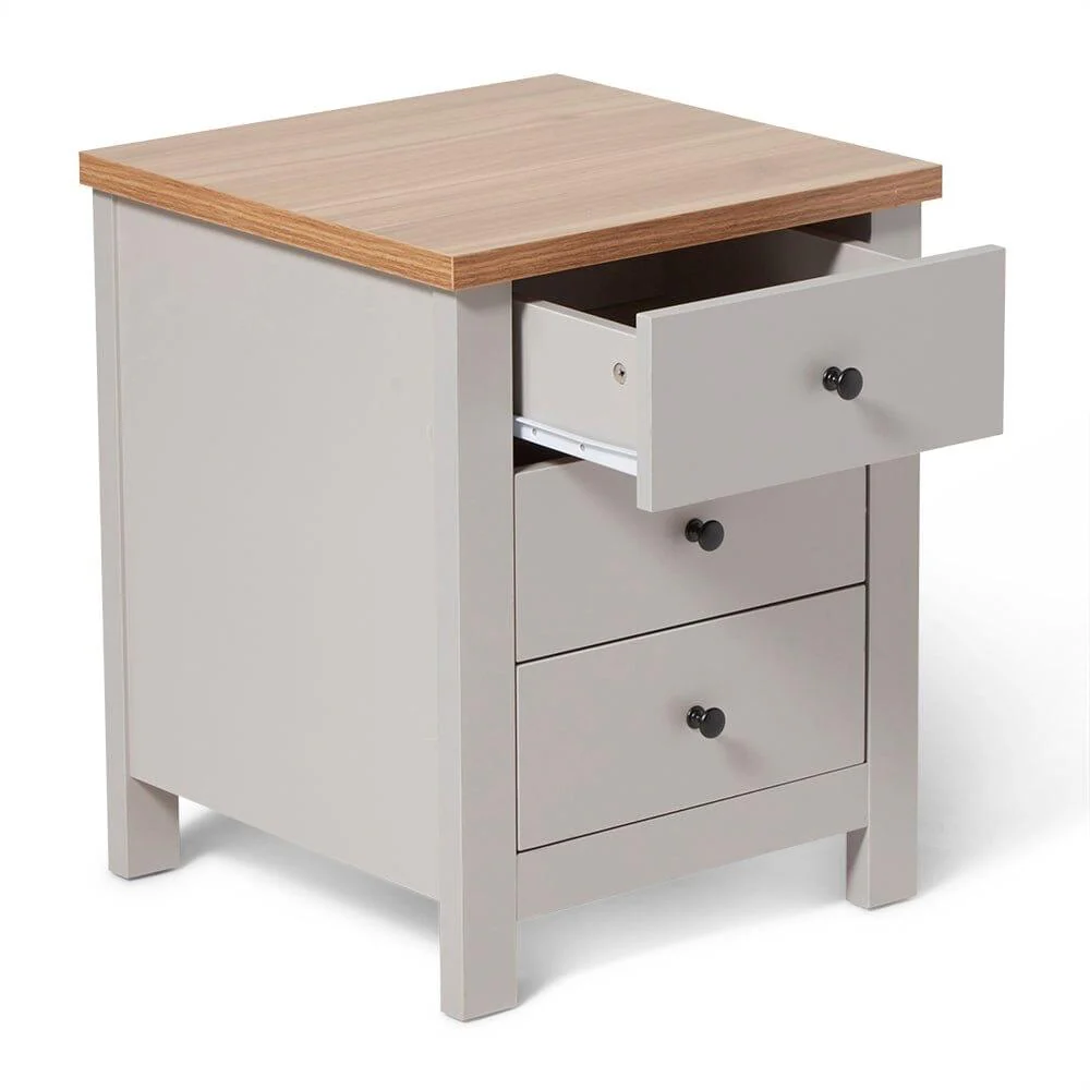 Bampton 3 Drawer Bedside Table - Set of 2 - Stone Grey - Image 7