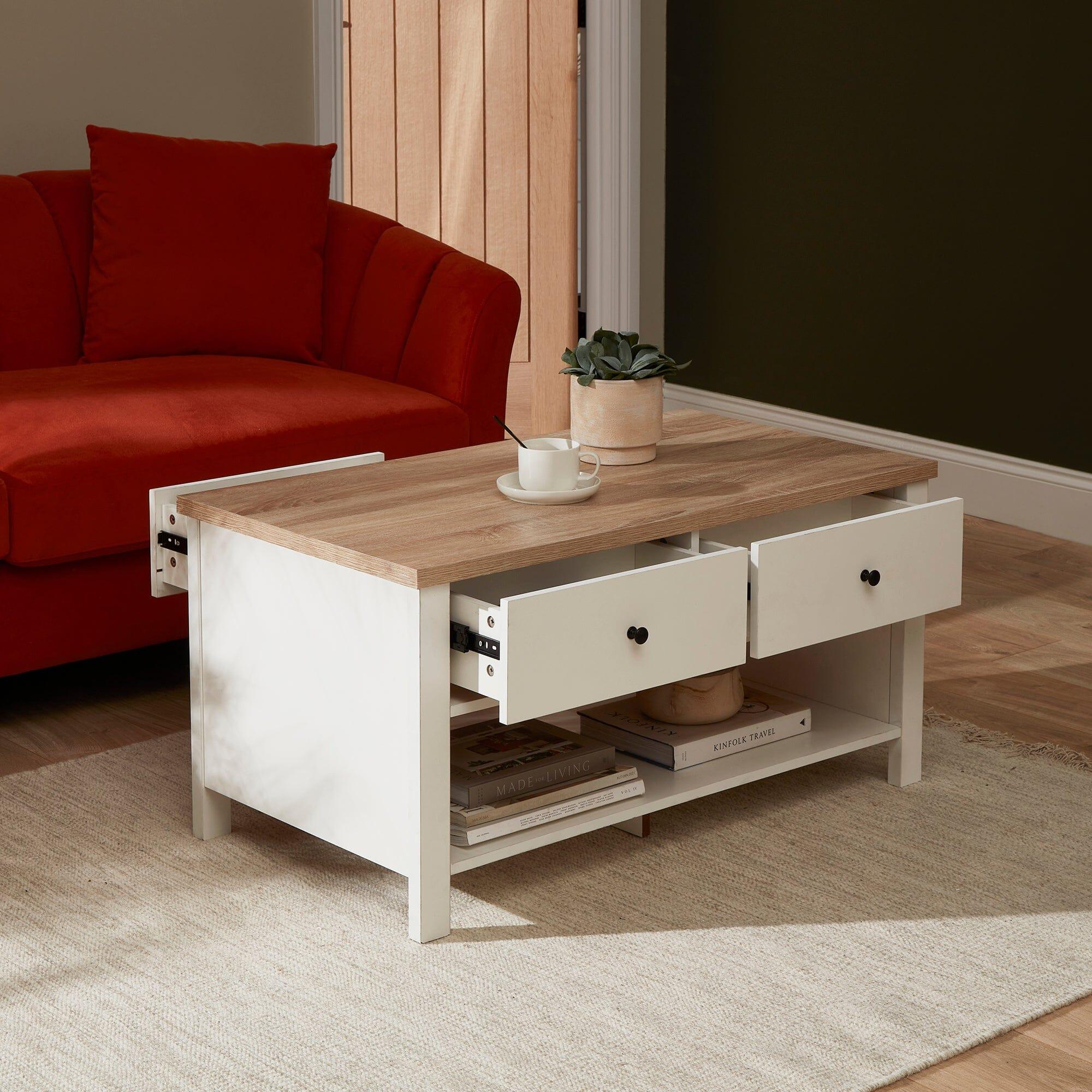 Bampton Alabaster White Coffee Table with Storage - Image 3