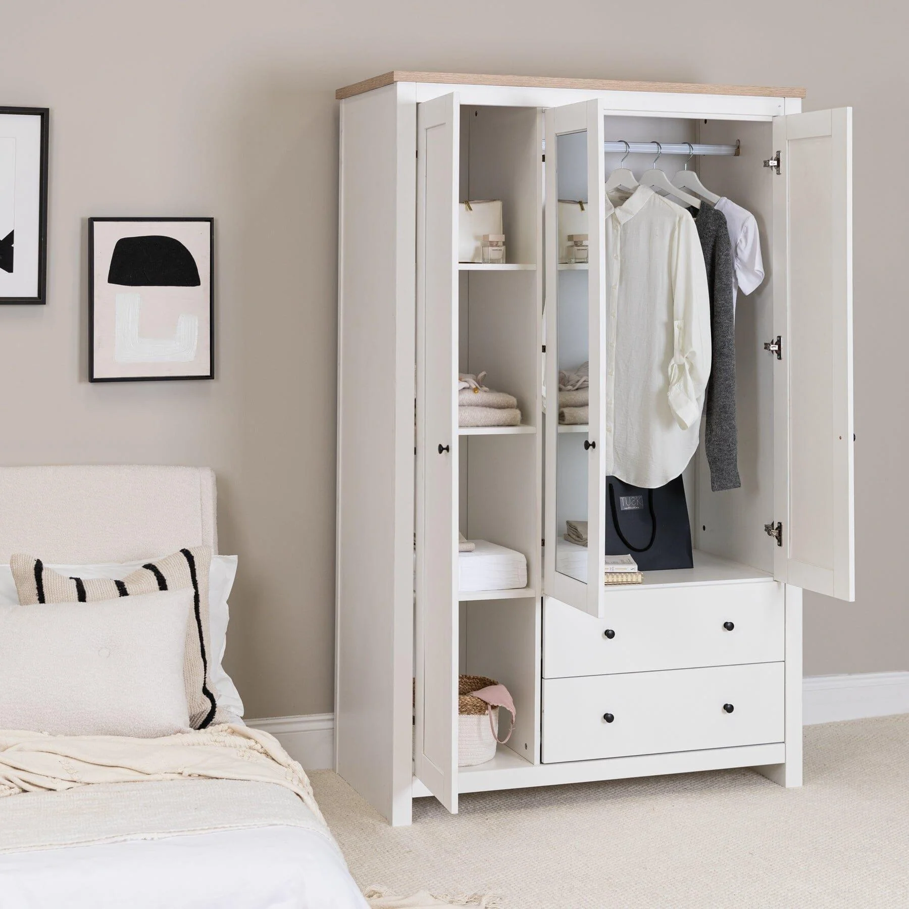Bampton 3 Door Wardrobe with 2 Drawers - Alabaster White - Image 9