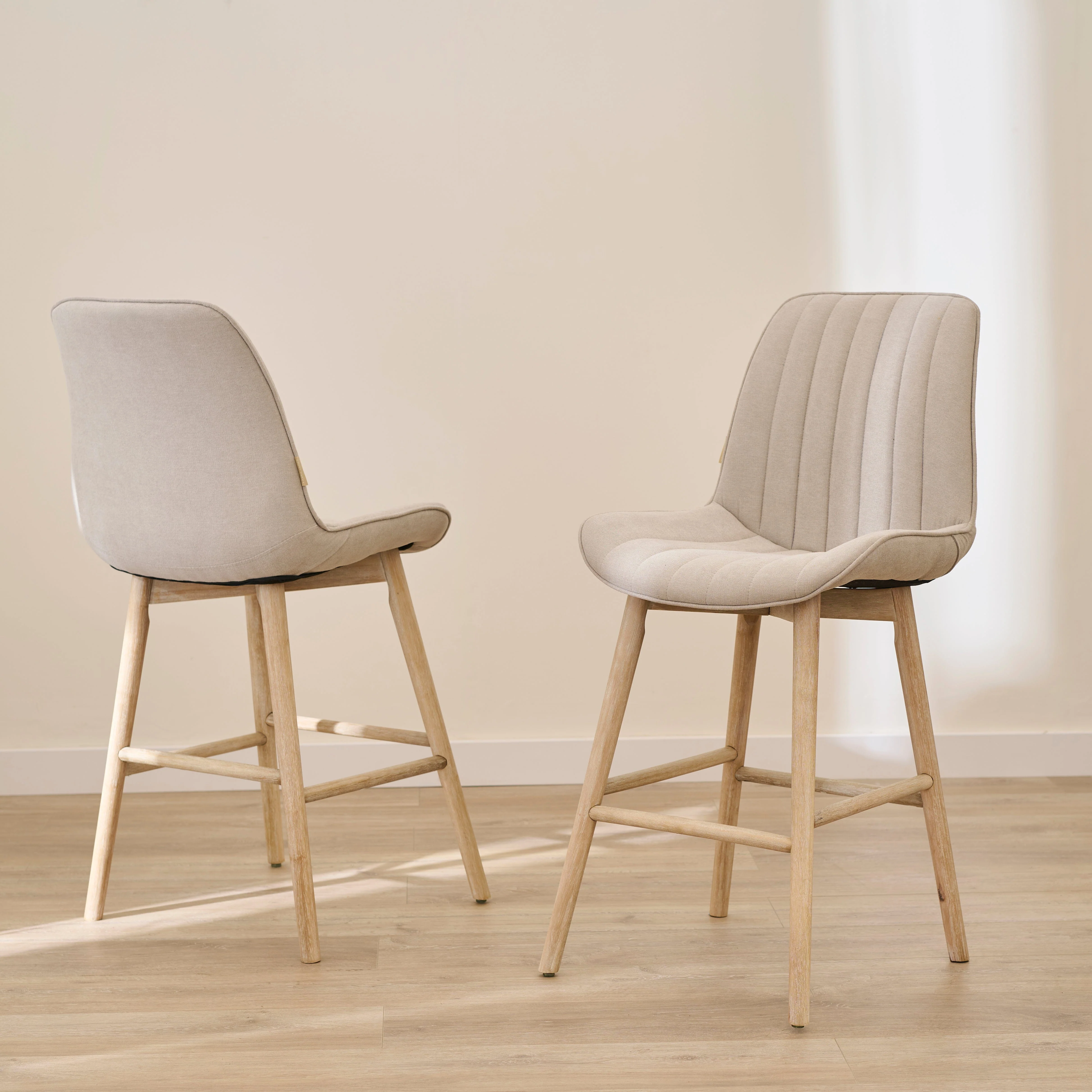 Bella Soft Beige Bar Stool - Whitewash Legs - Image 8
