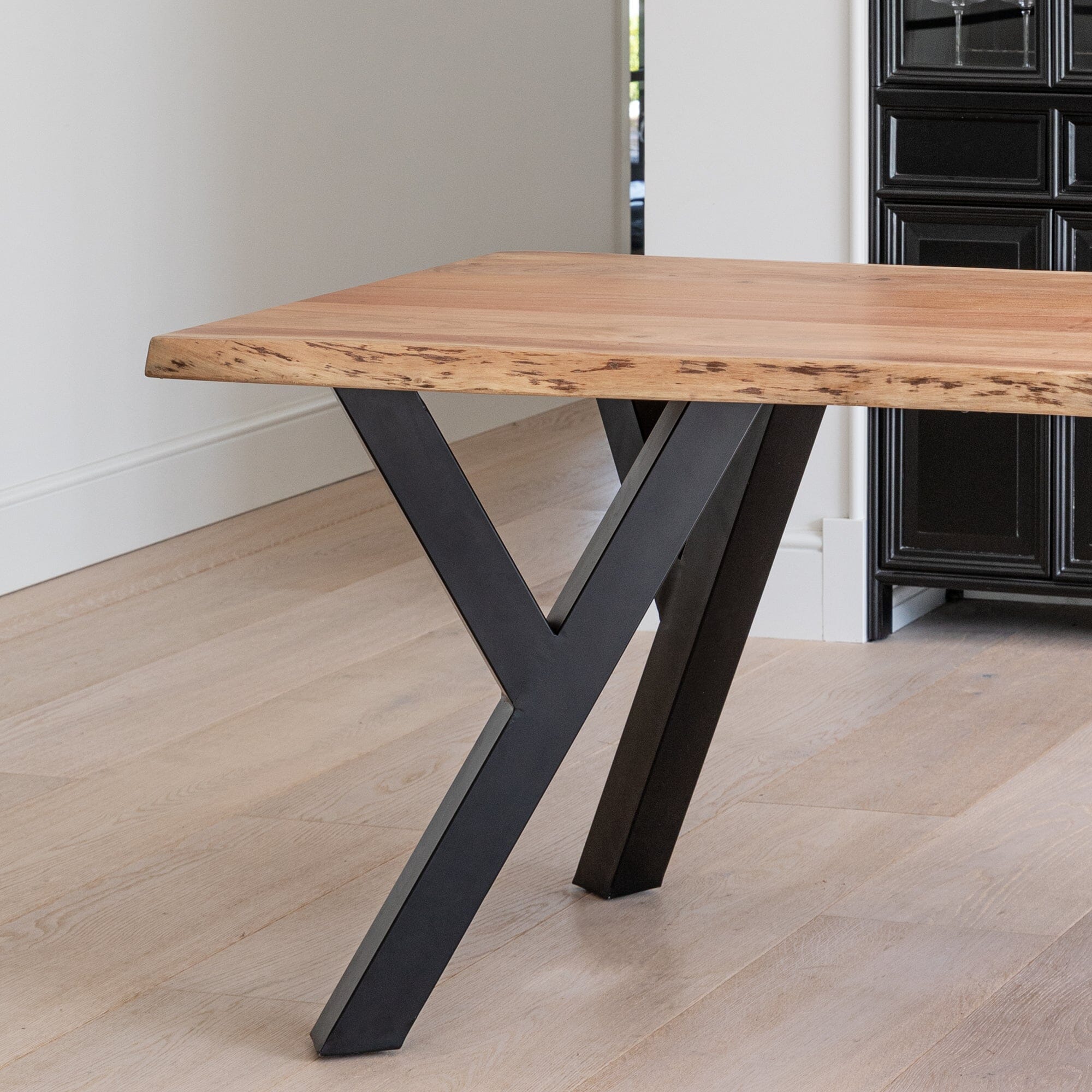 Bosco Acacia Wood Dining Table Set - 6 Seater - Bosco Dining Benches - Black Legs - Image 12