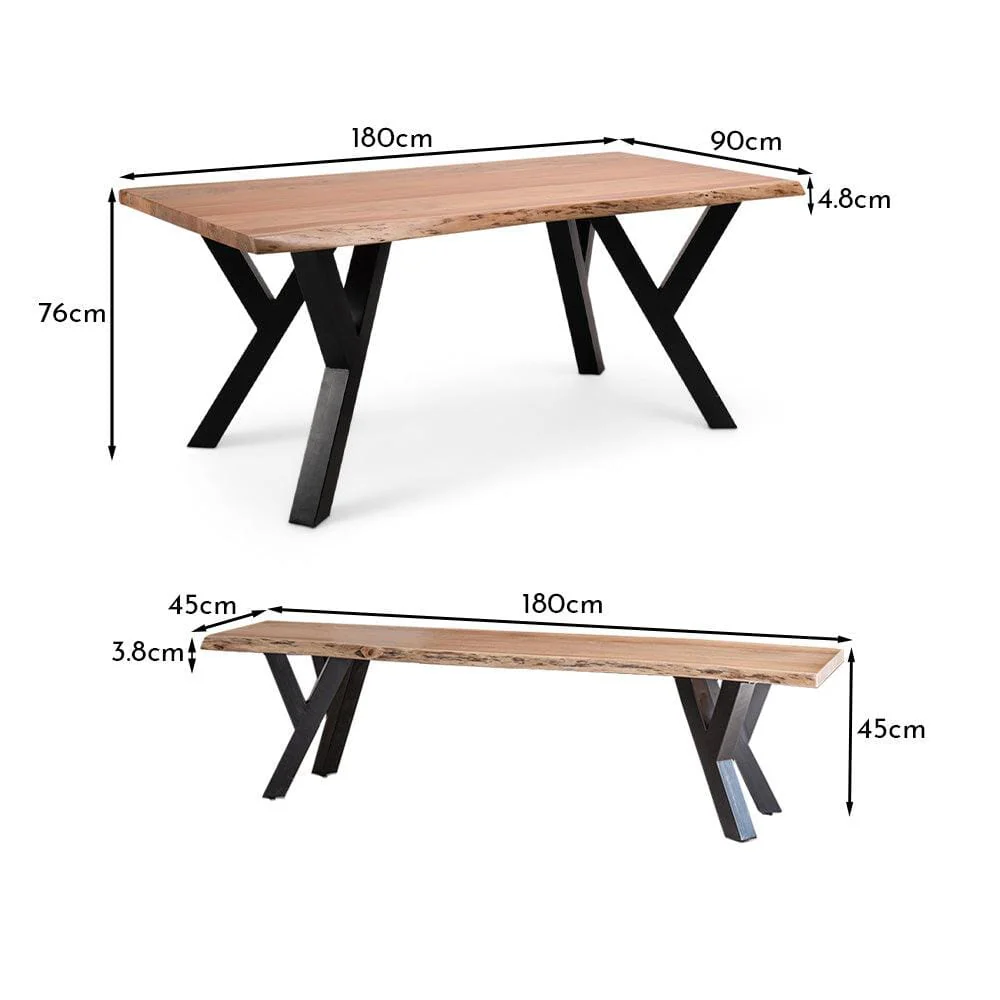 Bosco Acacia Wood Dining Table Set - 6 Seater - Bosco Dining Benches - Black Legs - Image 17