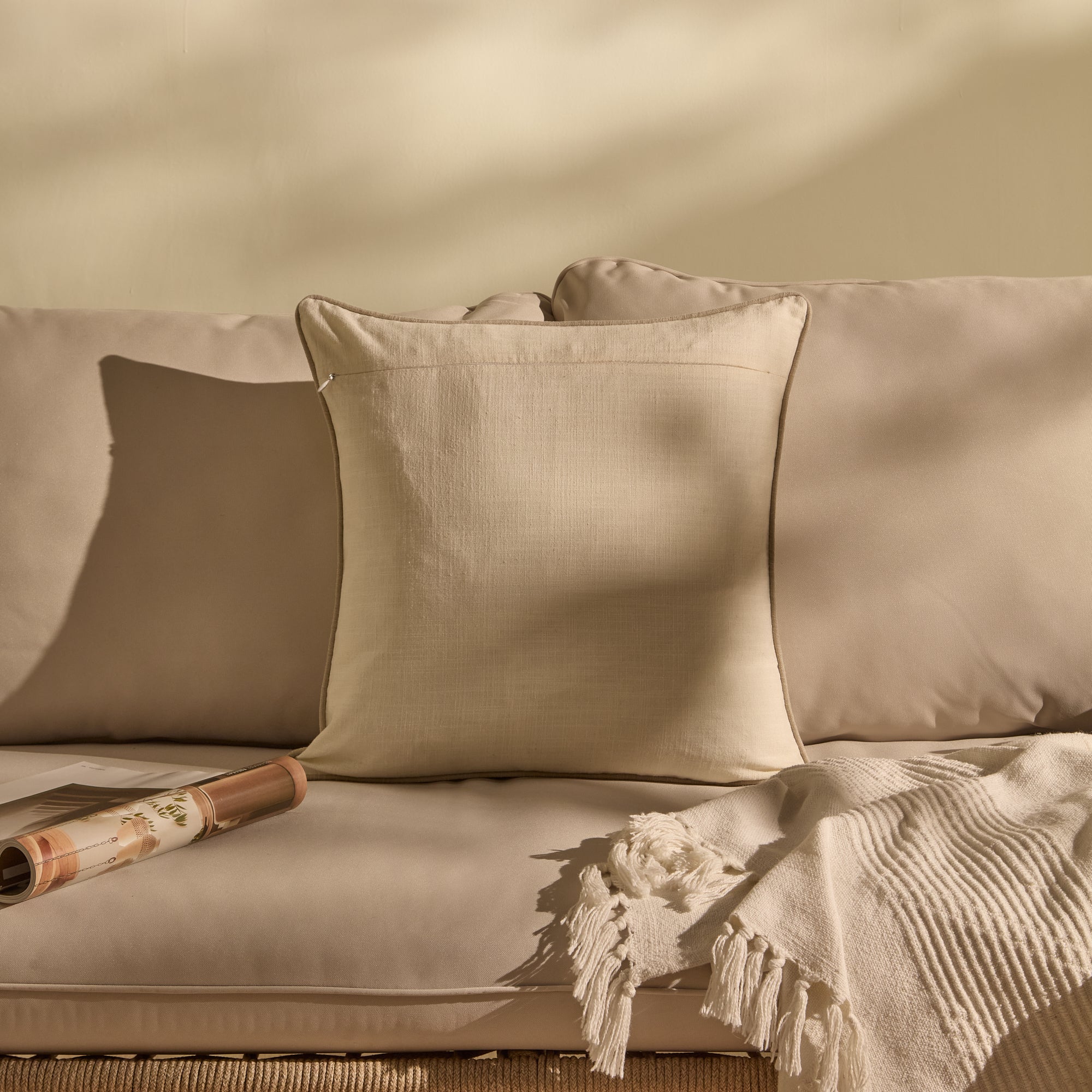 Camber 45x45cm Garden Scatter Cushion Cover - Off White with Sand Piping - Image 2