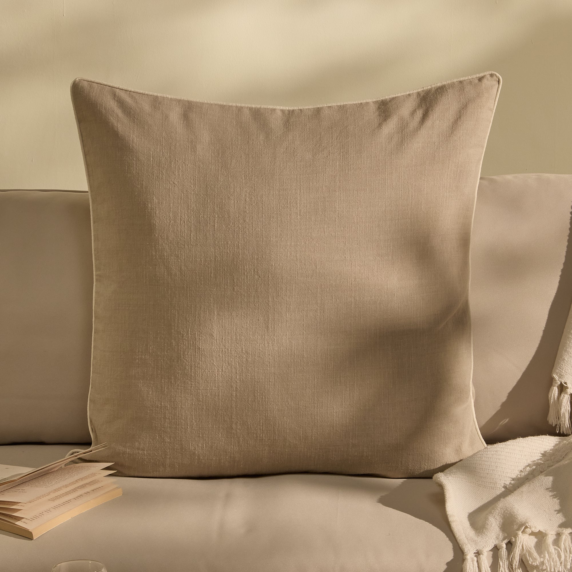 Camber 57x57cm Garden Scatter Cushion Cover - Sand with Off White Piping