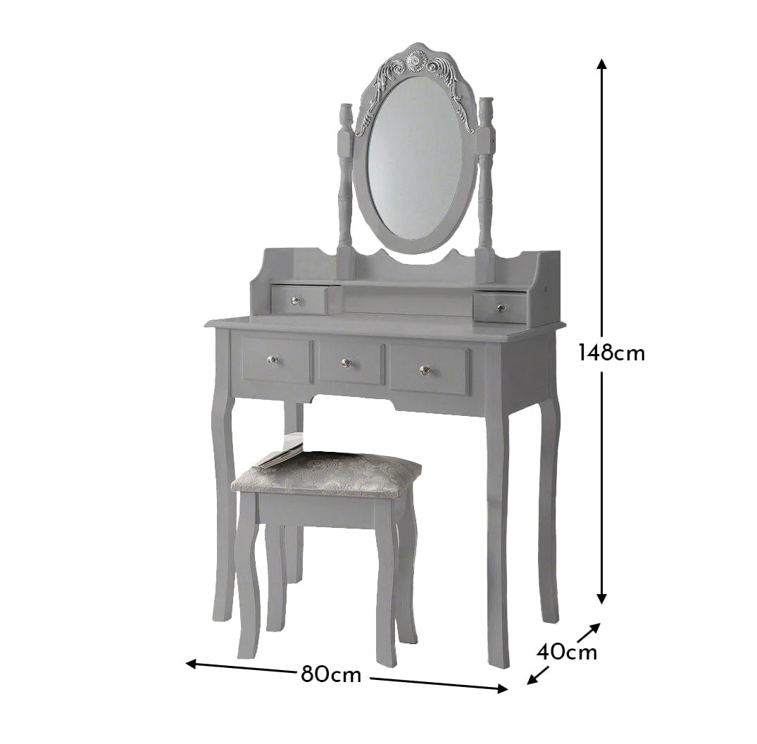 Capri Grey Dressing Table with Mirror & Stool - Image 8