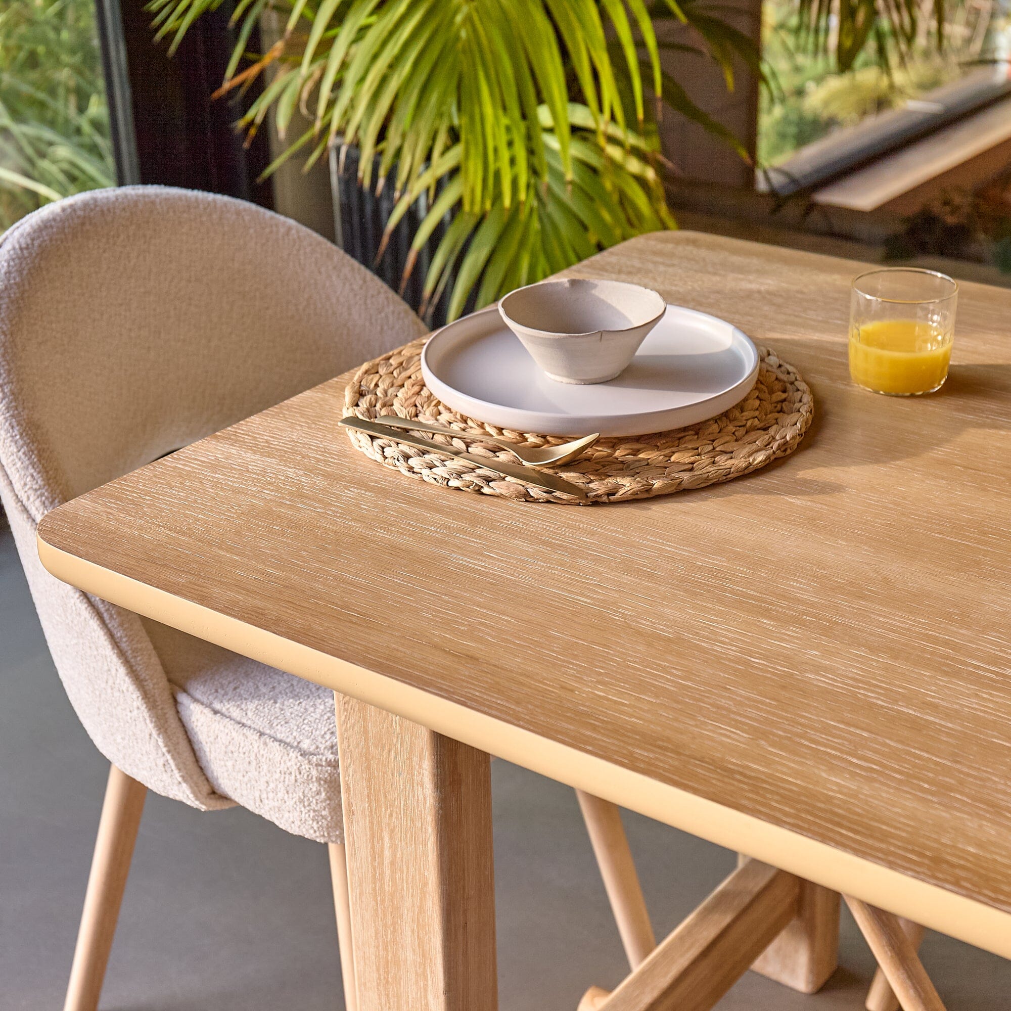 Carter Whitewash Rectangular Dining Table with 6 Marilyn Boucle Dining Chairs with Whitewash Legs - Image 6