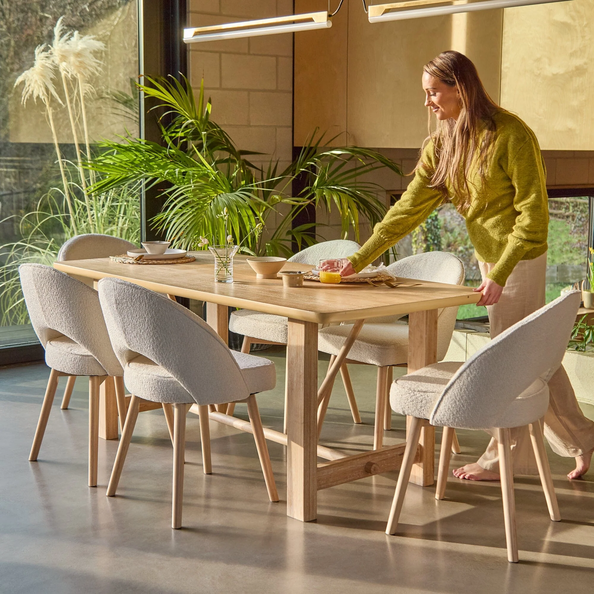 Carter Whitewash Rectangular Dining Table with 6 Marilyn Boucle Dining Chairs with Whitewash Legs - Image 8