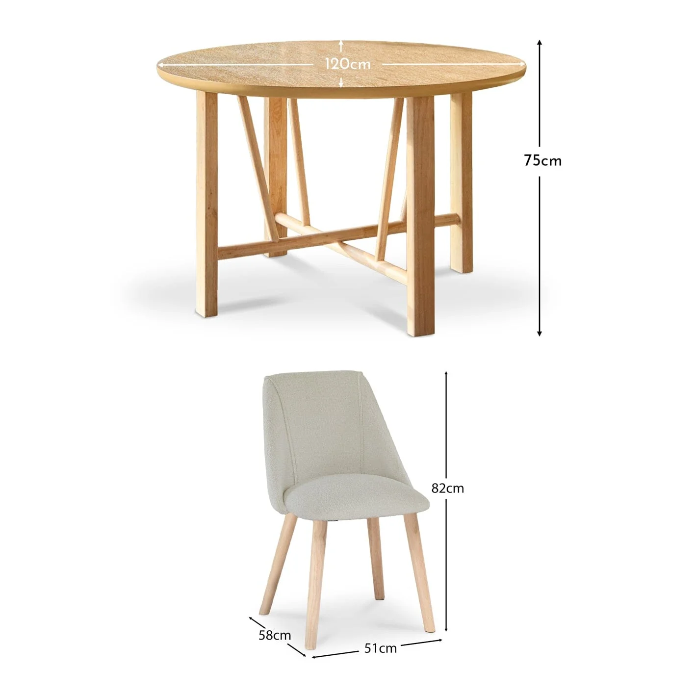 Carter Whitewash Round Dining Table with 4 Freya Boucle Dining Chairs with Whitewash Legs - Image 16