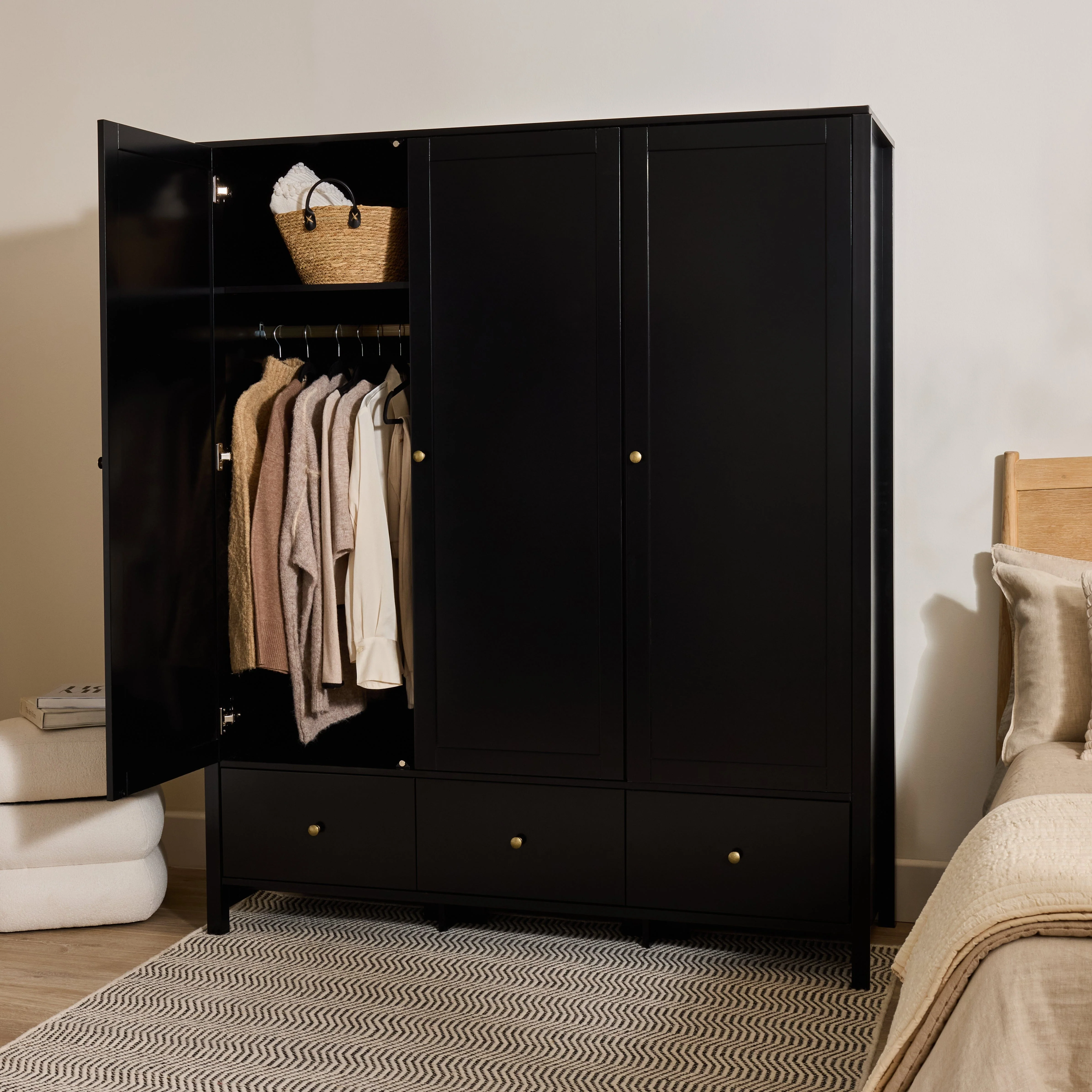 Charlie 3 Door Wardrobe - Black - Image 2