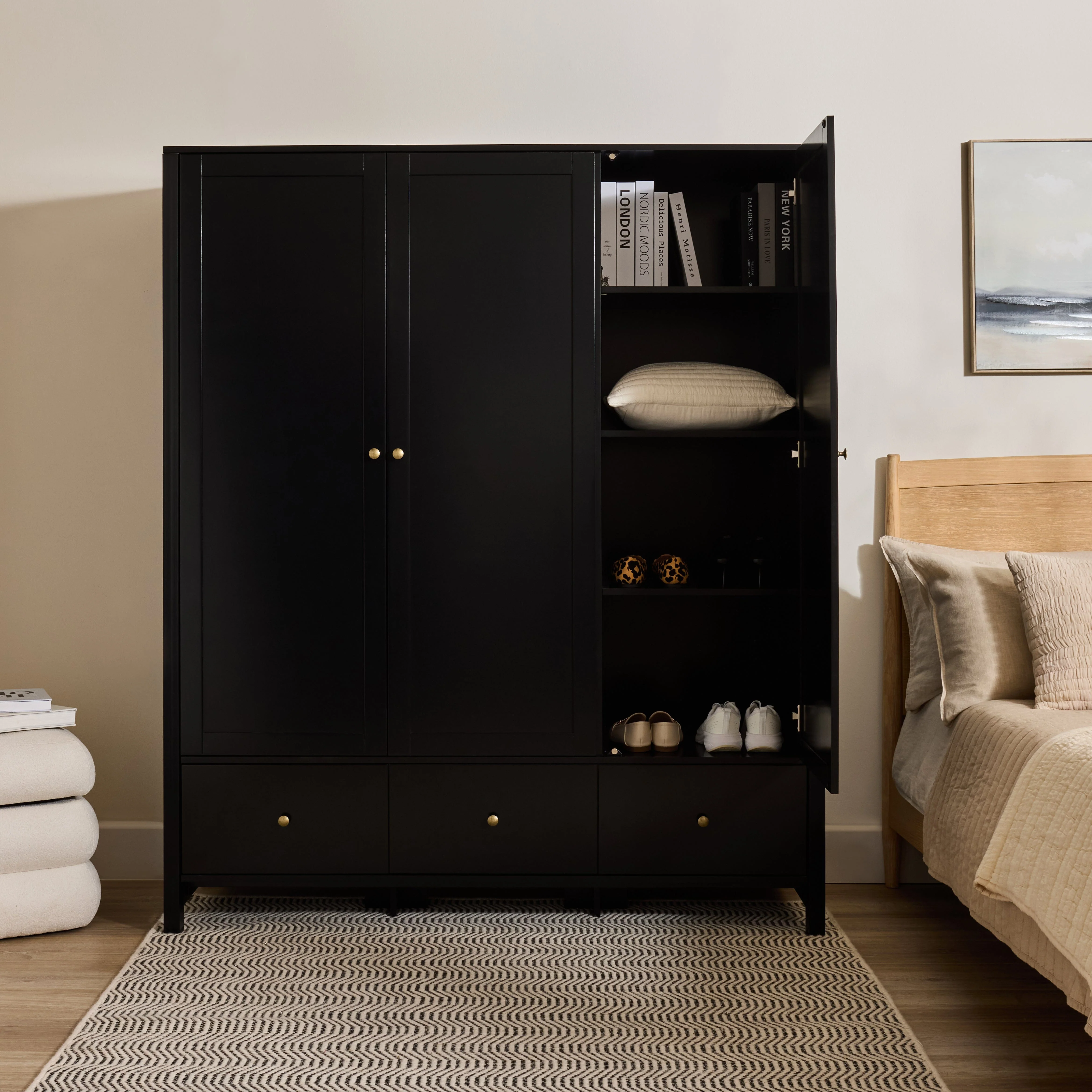 Charlie 3 Door Wardrobe - Black - Image 3