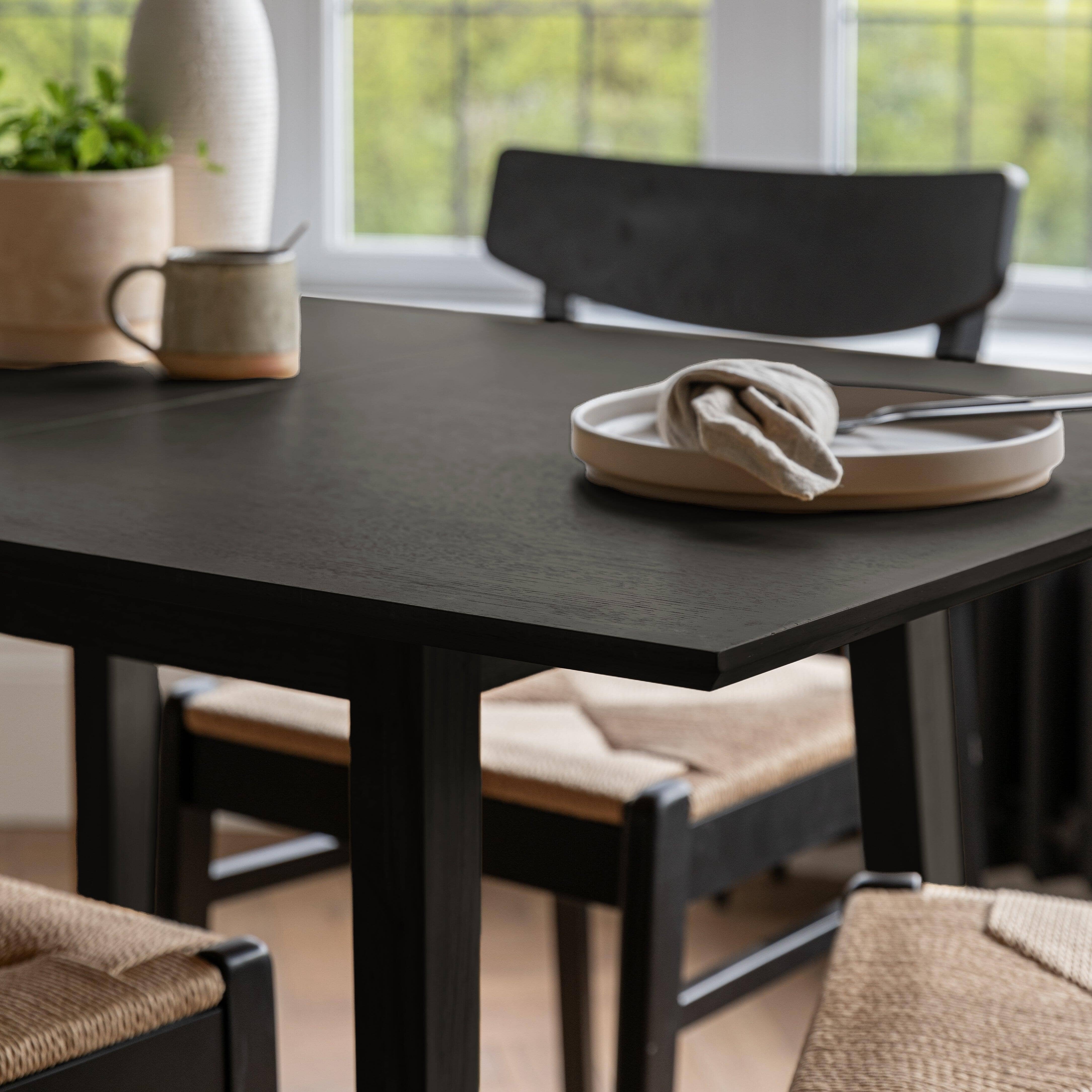 Charlie Black Oak Dining Table Set - Extendable - 4 Seater - Faye Black Woven Dining Chairs - Image 4